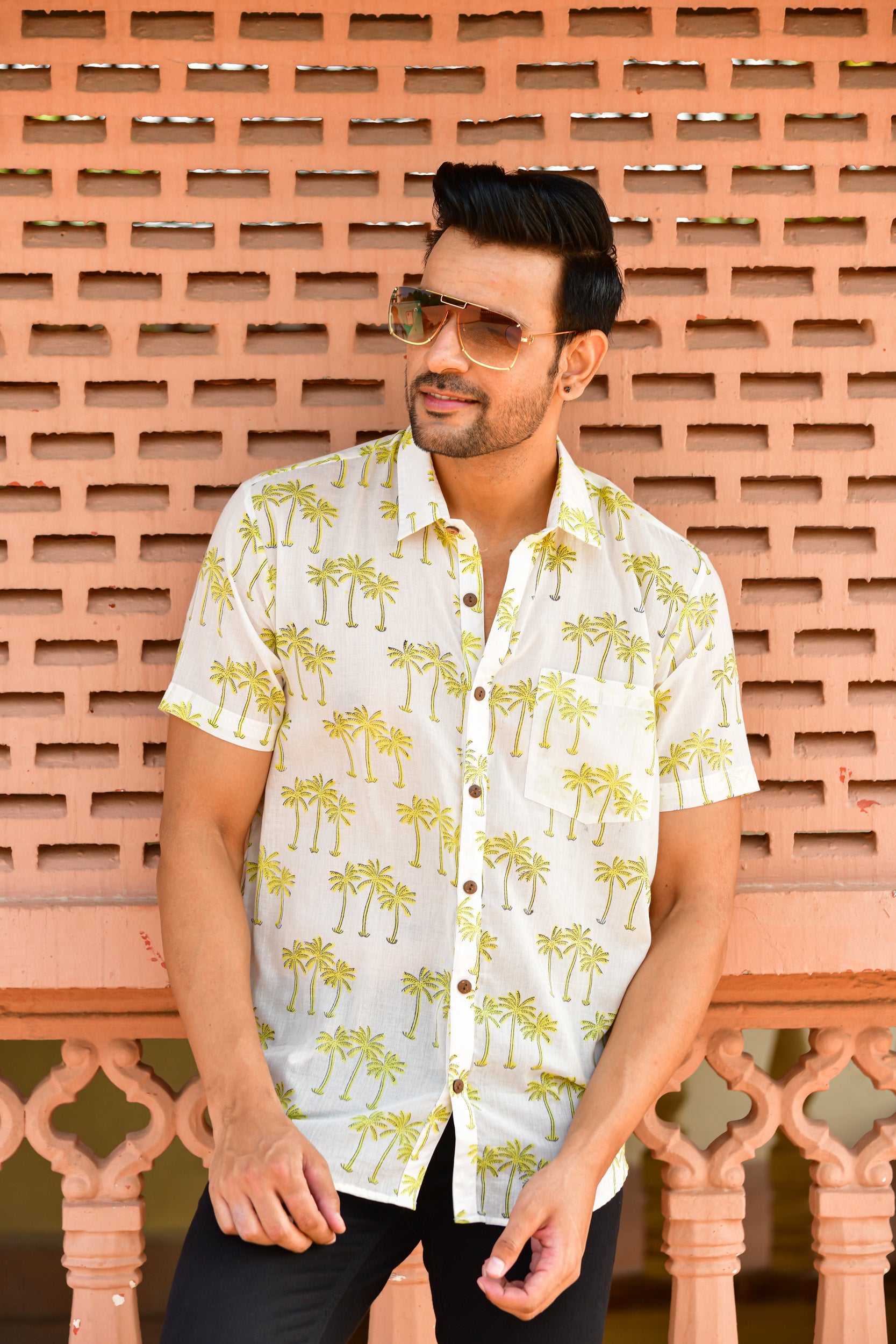 Men Palm Yellow - Half Sleeves