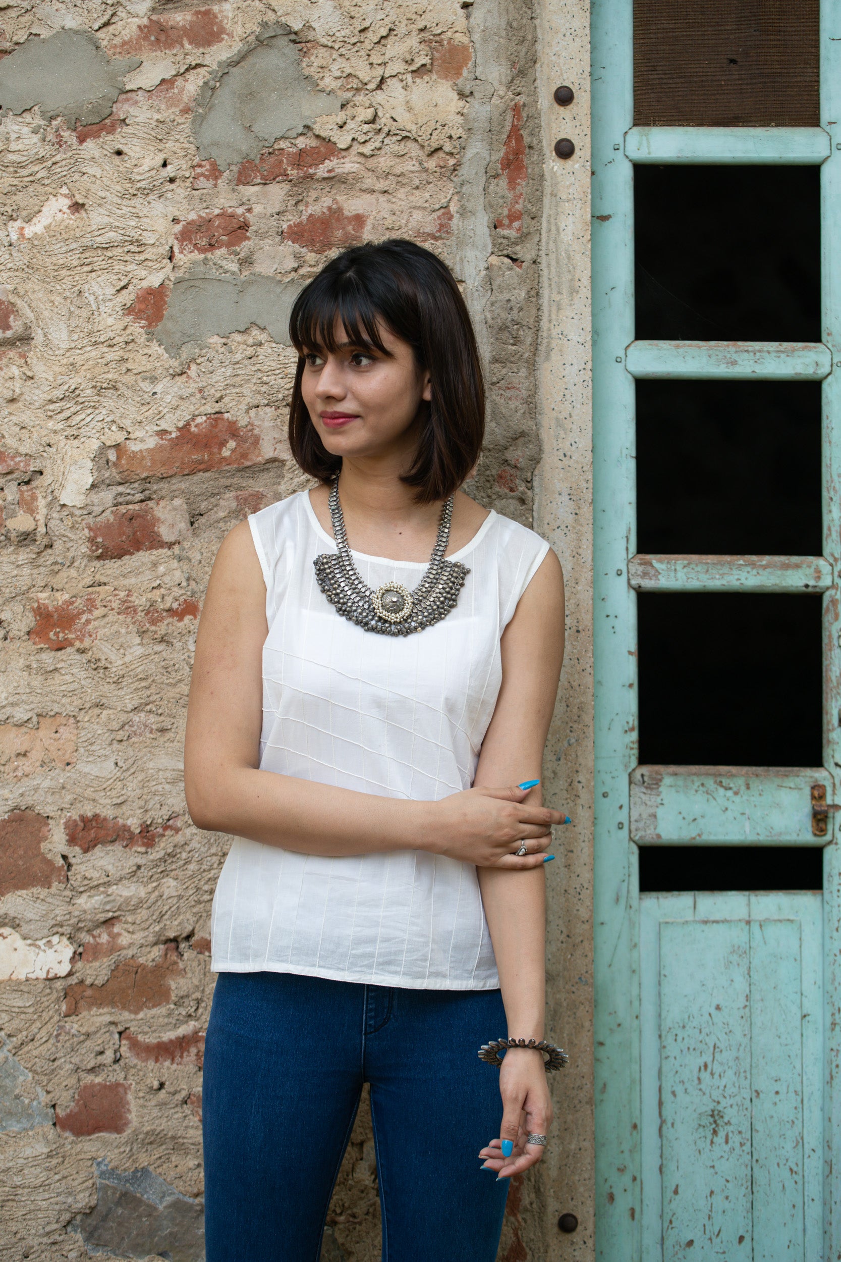 Women White Pintuck Sleeveless Top