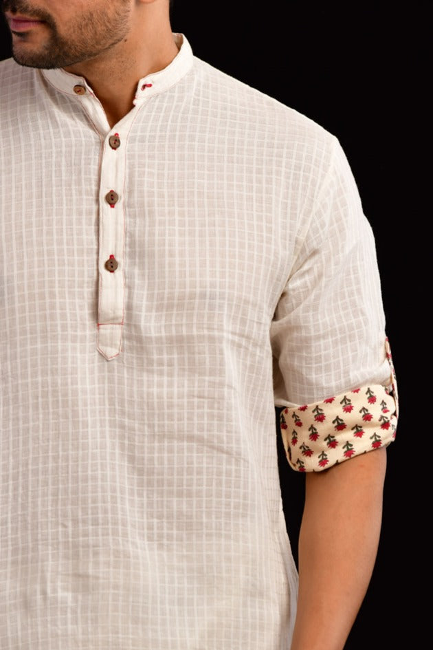 Kurta Long Checkered Off White