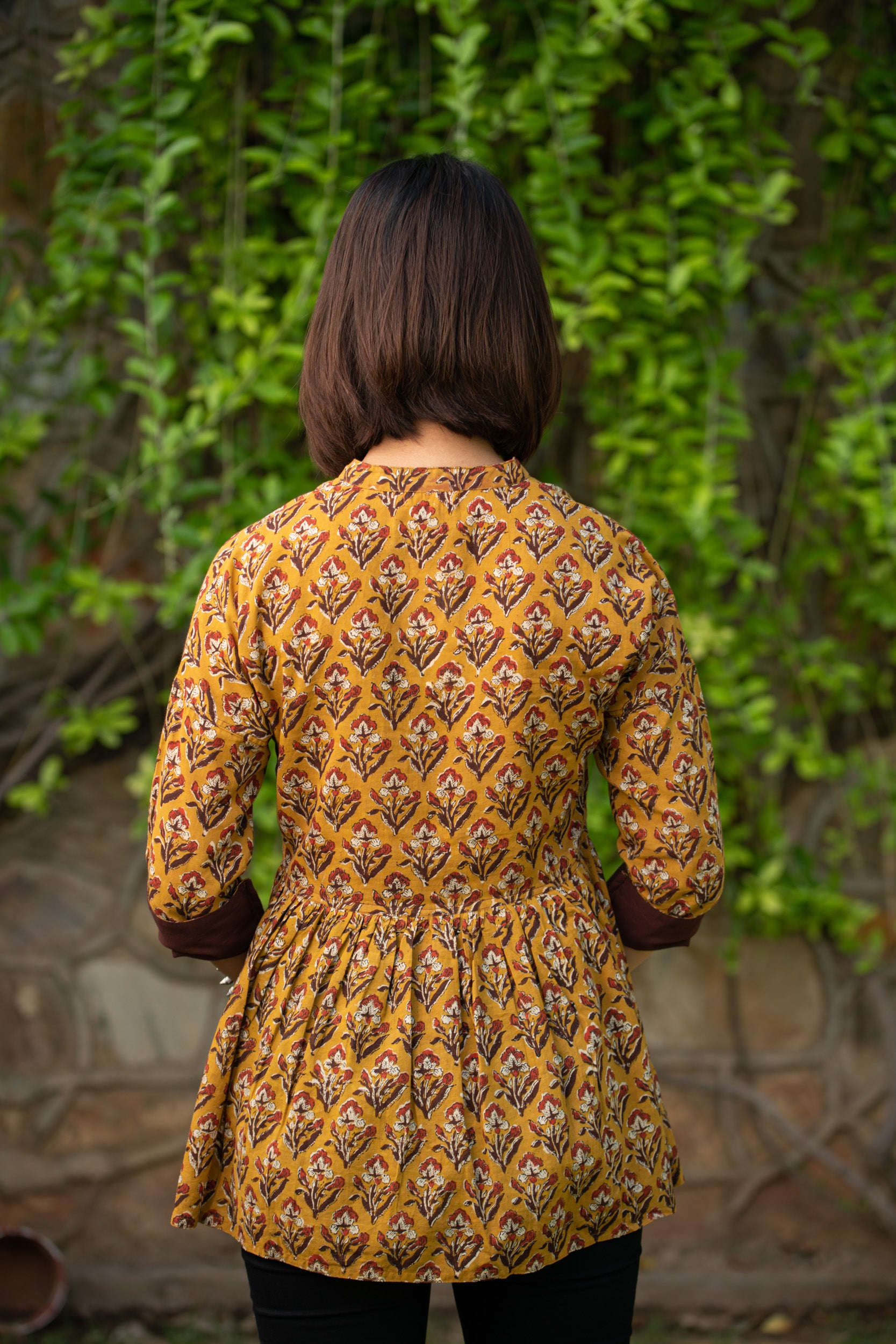 Women Bagru Peplum Pleated Top