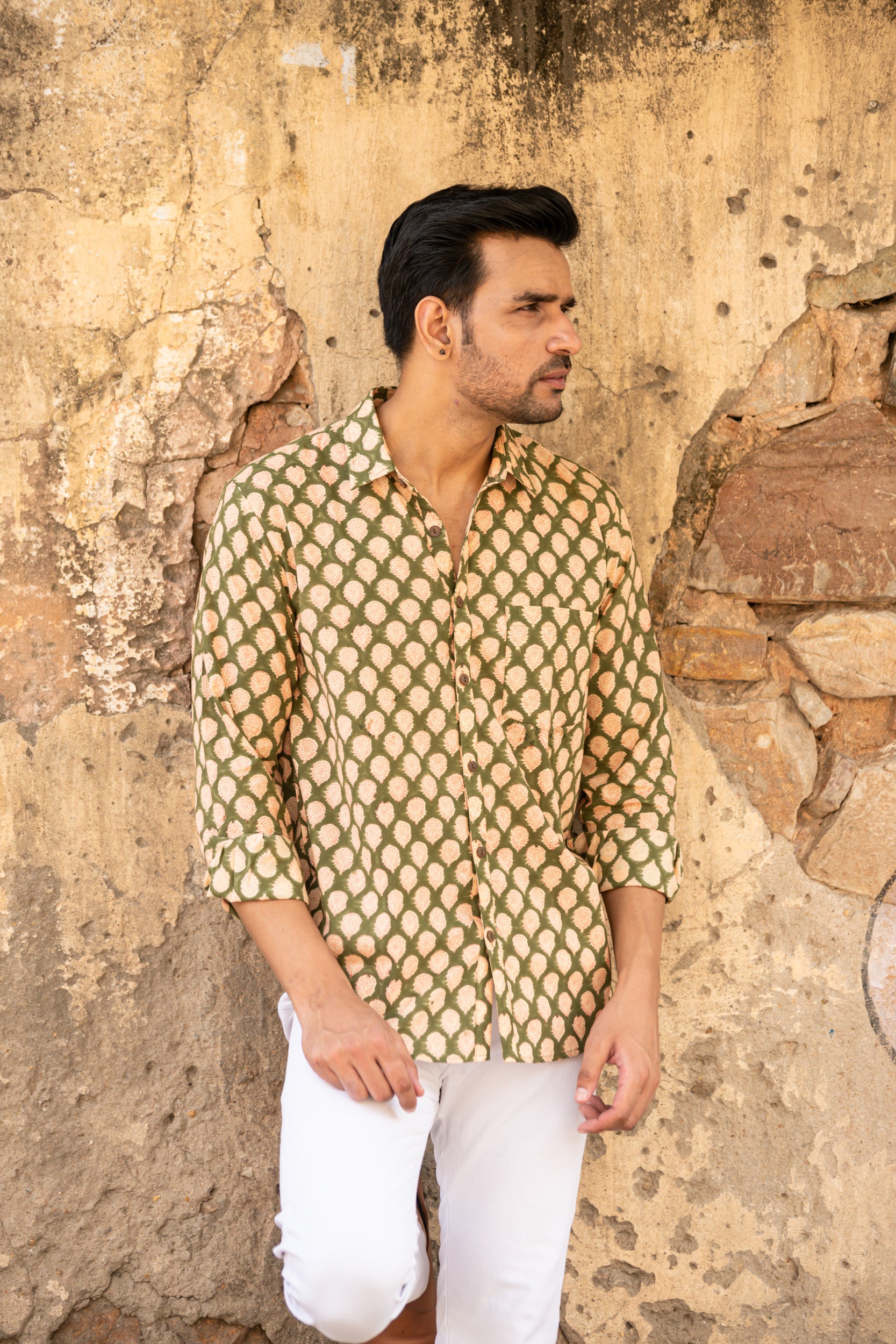 Men Green Buti - Full Sleeves