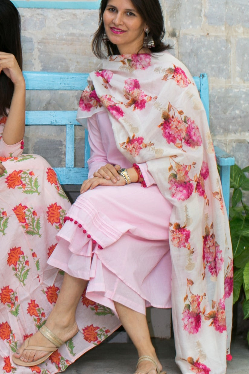Sadabahar Pink Pom-Pom Kurta
