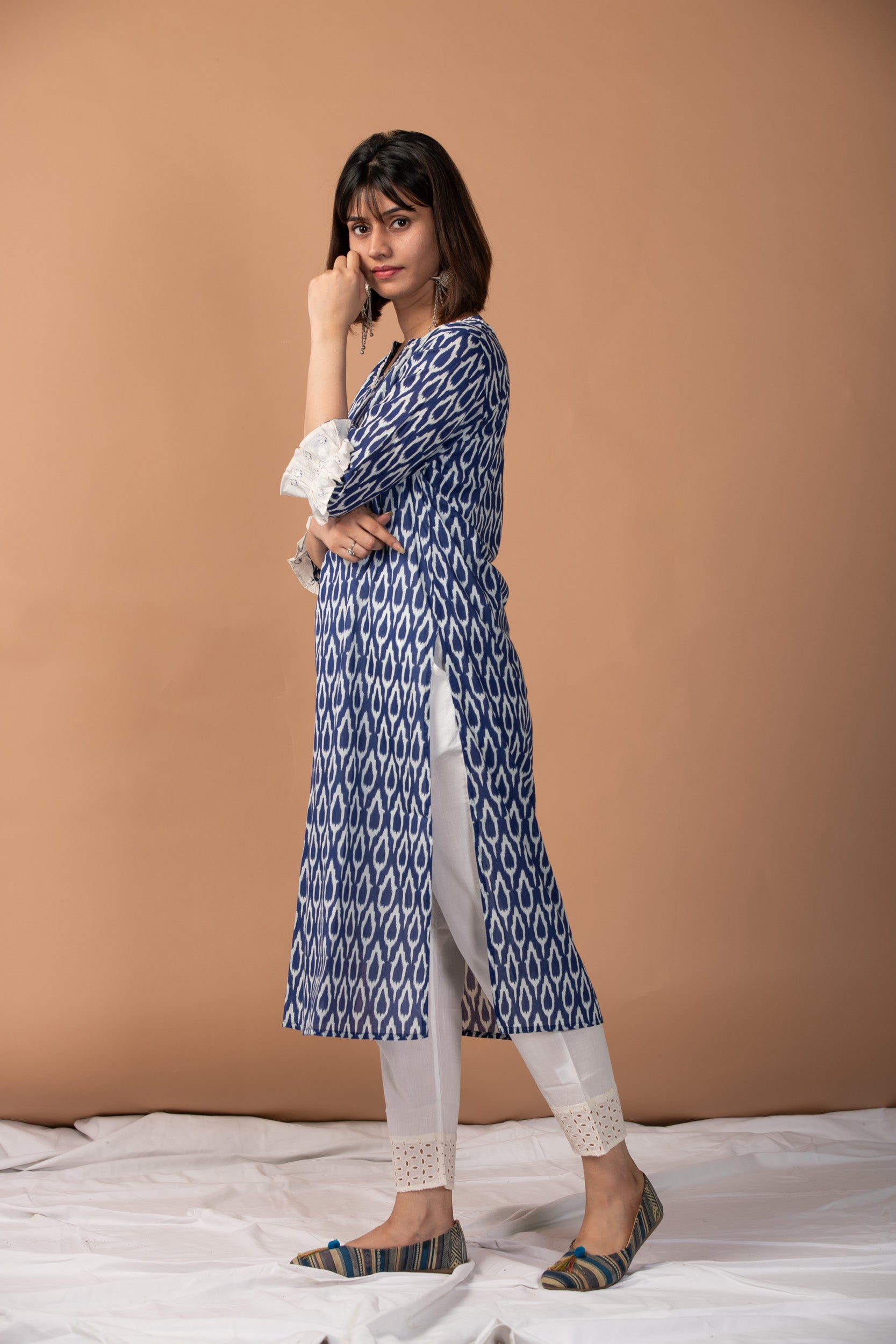 Kurta Set Women Set of 2 Ikkat Blue