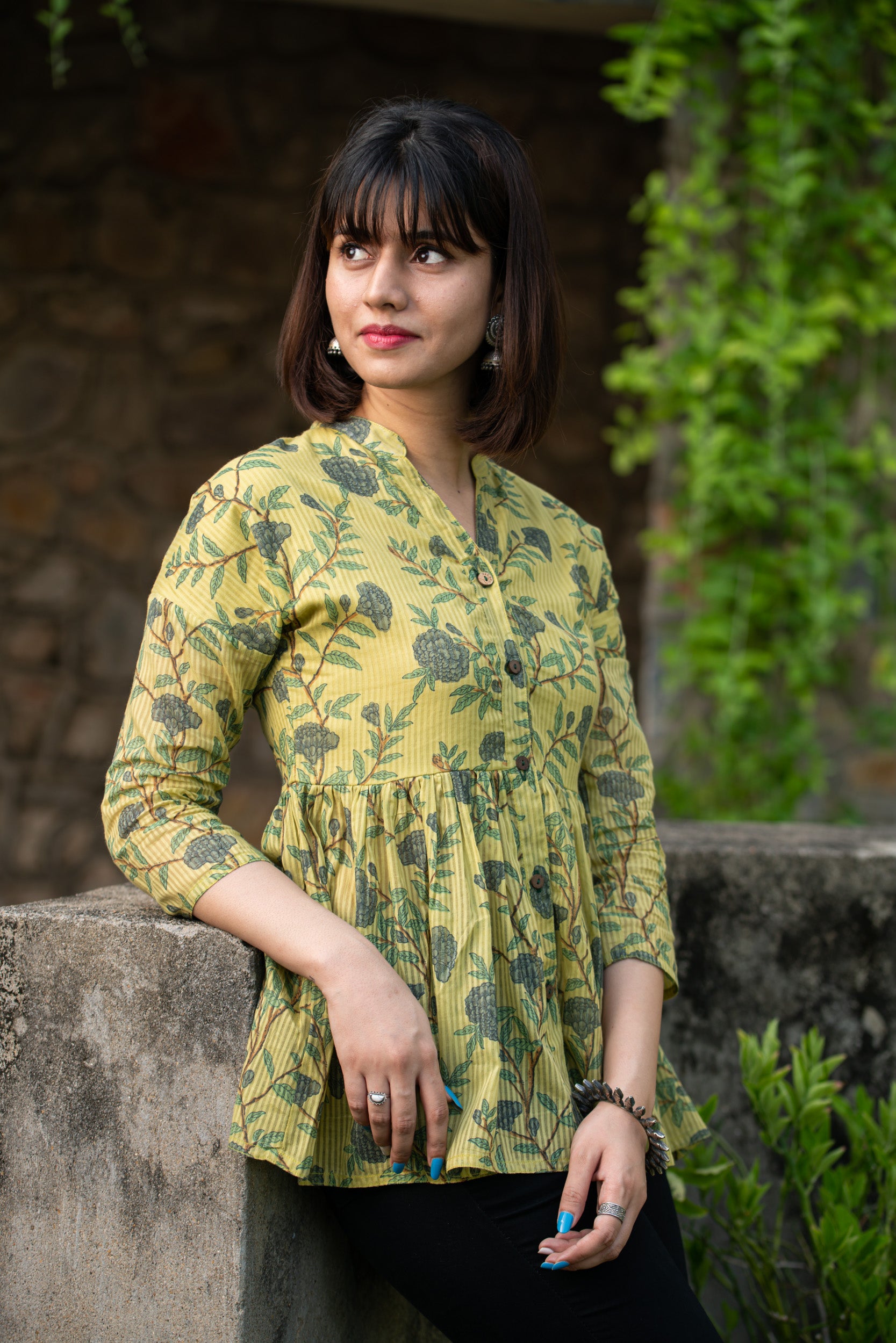 Women Carnation Green Peplum Top