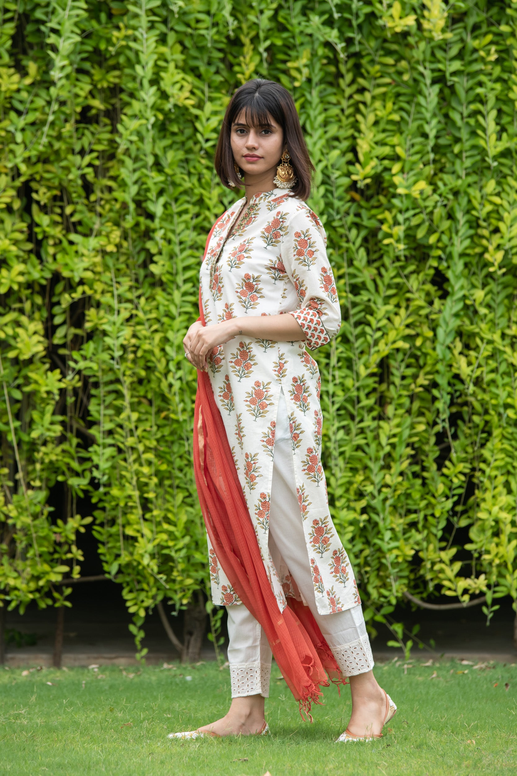 Kurta Set Women Set of 3 Mughal Rust