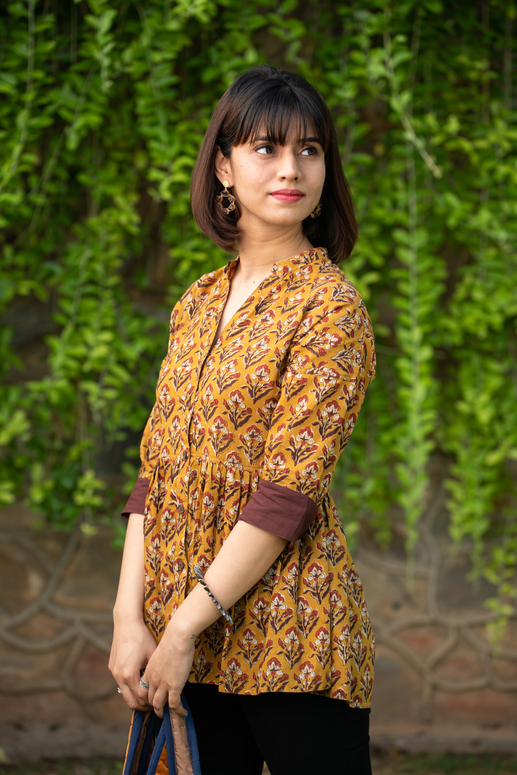 Women Bagru Peplum Pleated Top