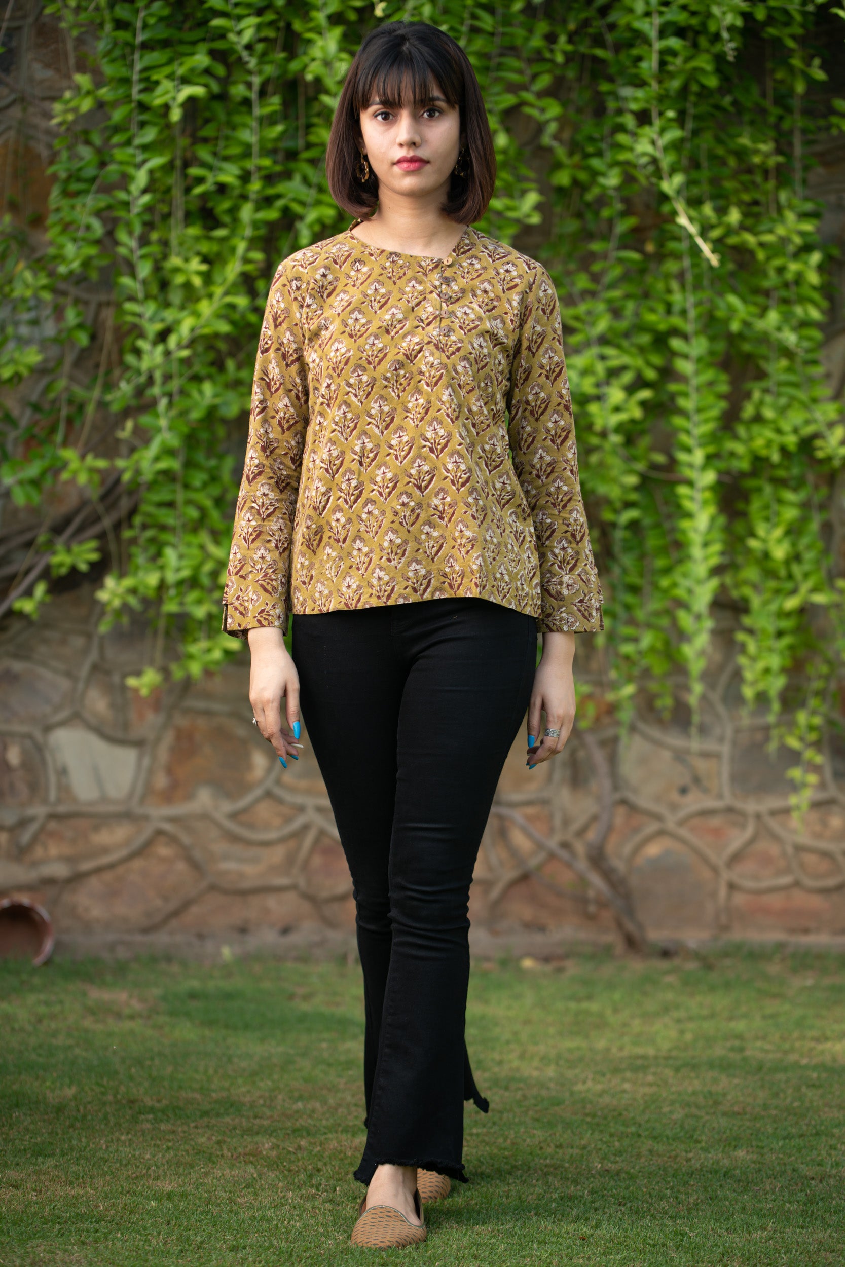 Women Khadi Asymmetric Neckline Top