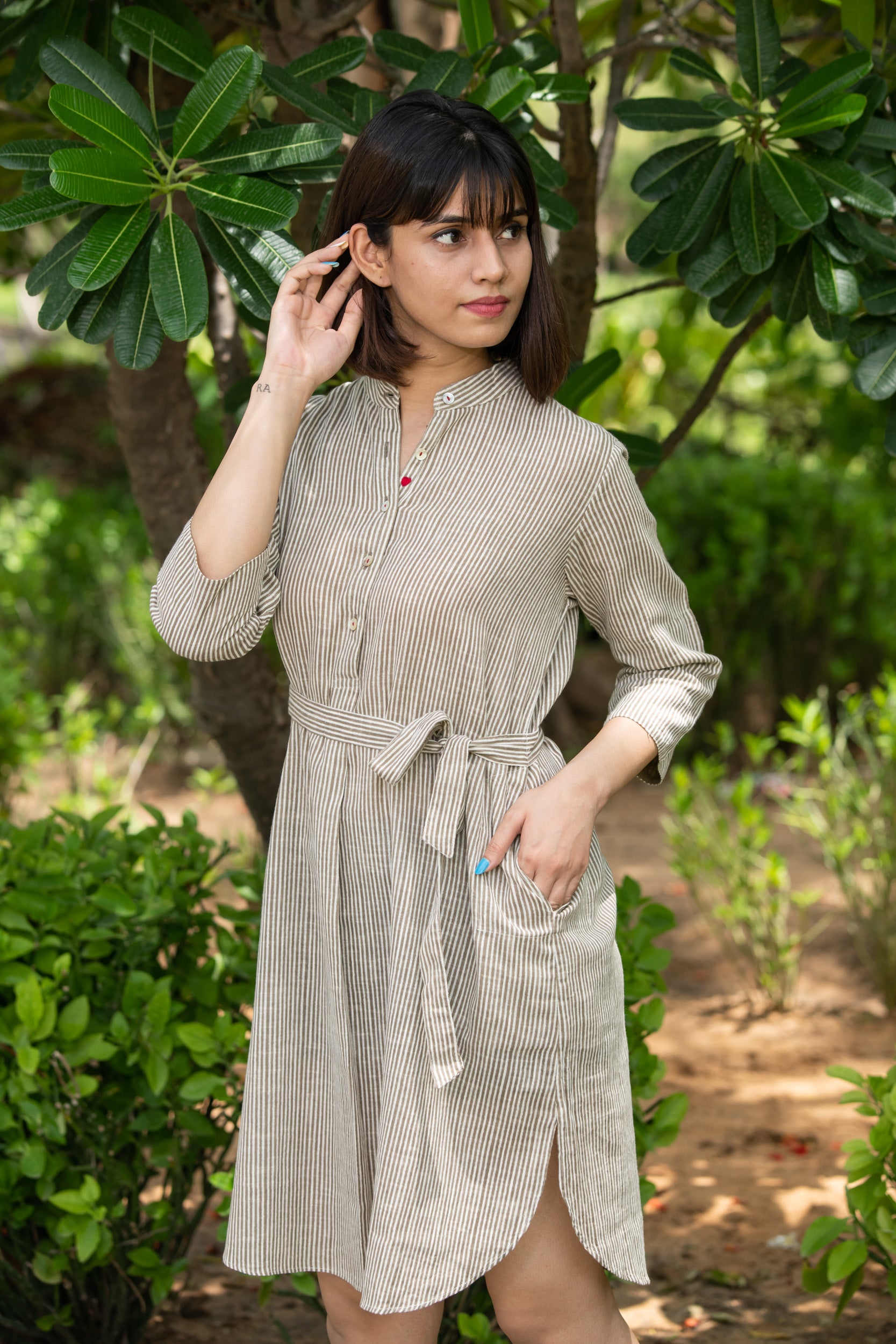 Brown Striped Shirtdress