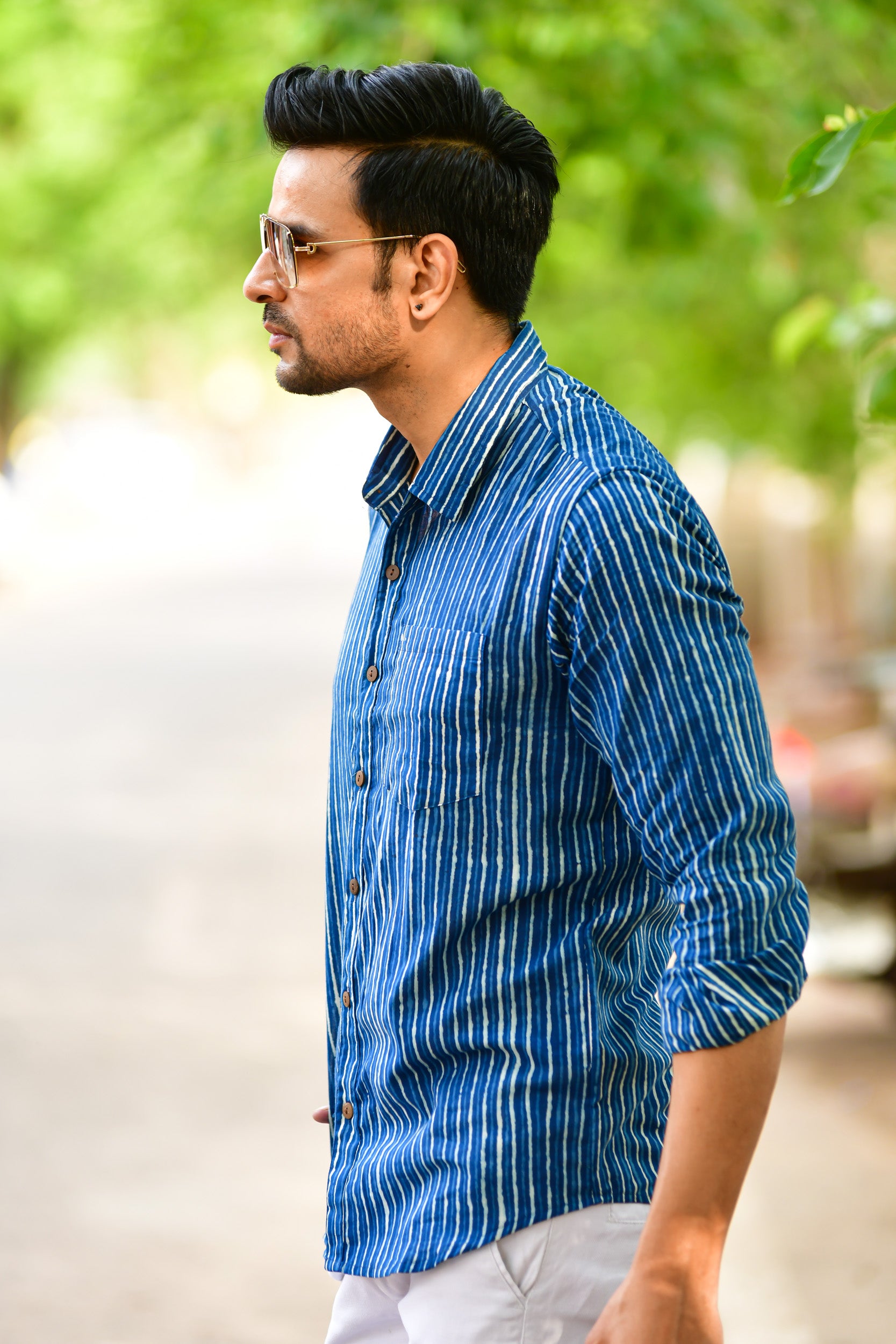 Men Indigo Stripes - Full Sleeves