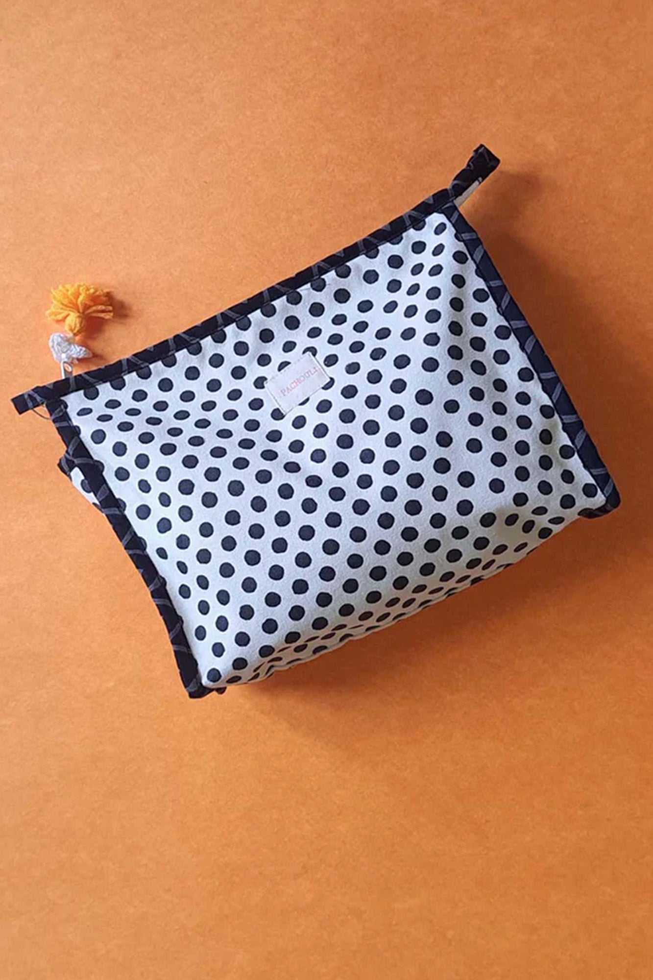 Pouch Canvas Black Polka Dots
