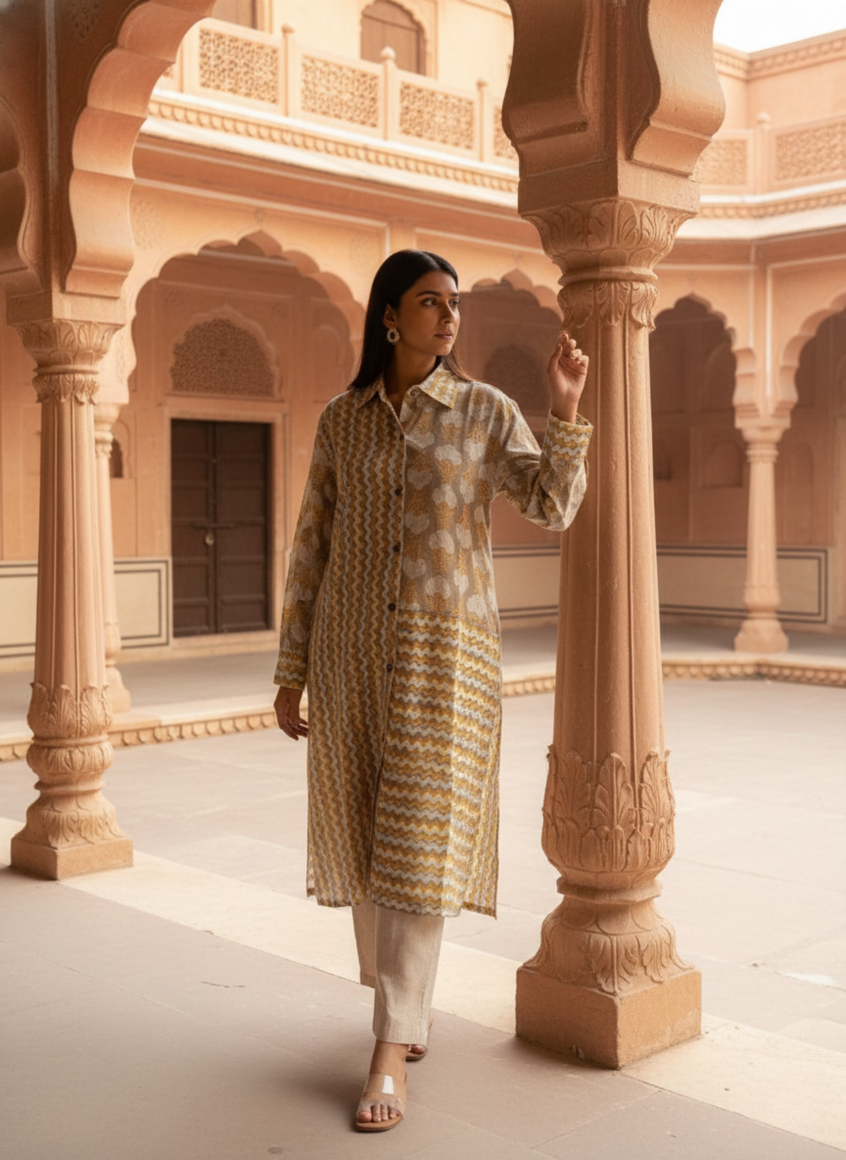 Zigzag Bloom Long Shirt