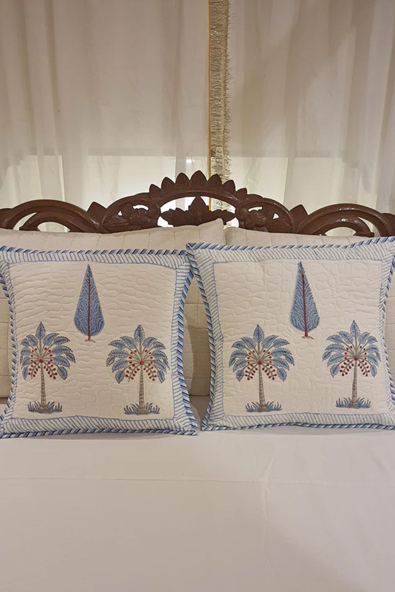 Blue Palm Cushion Cover Set of 2