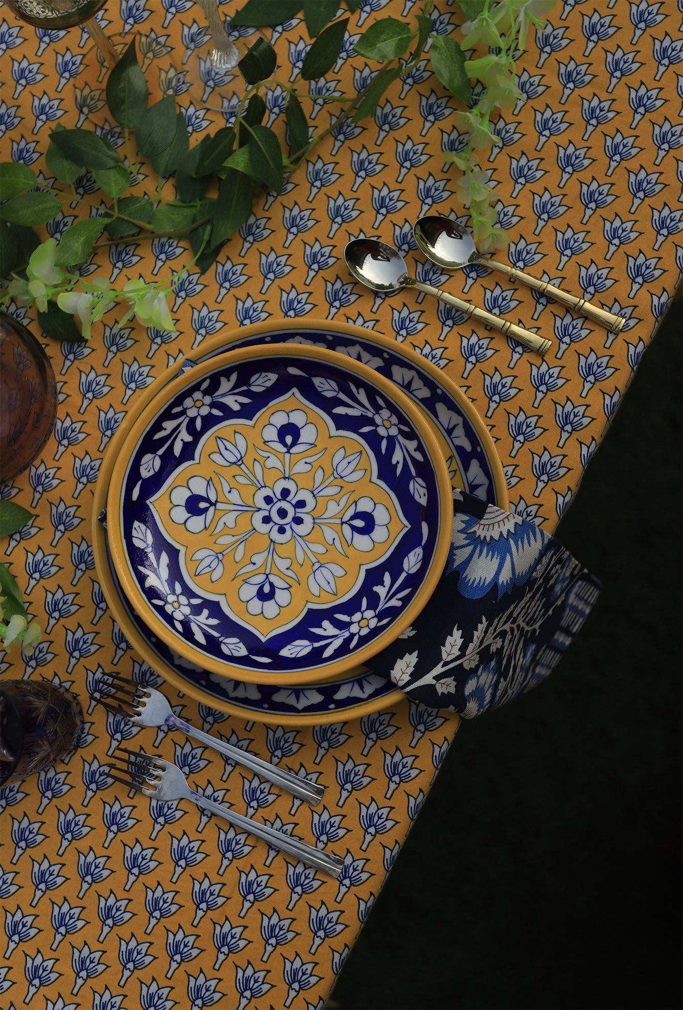 Plate Yellow Blue Ceramic