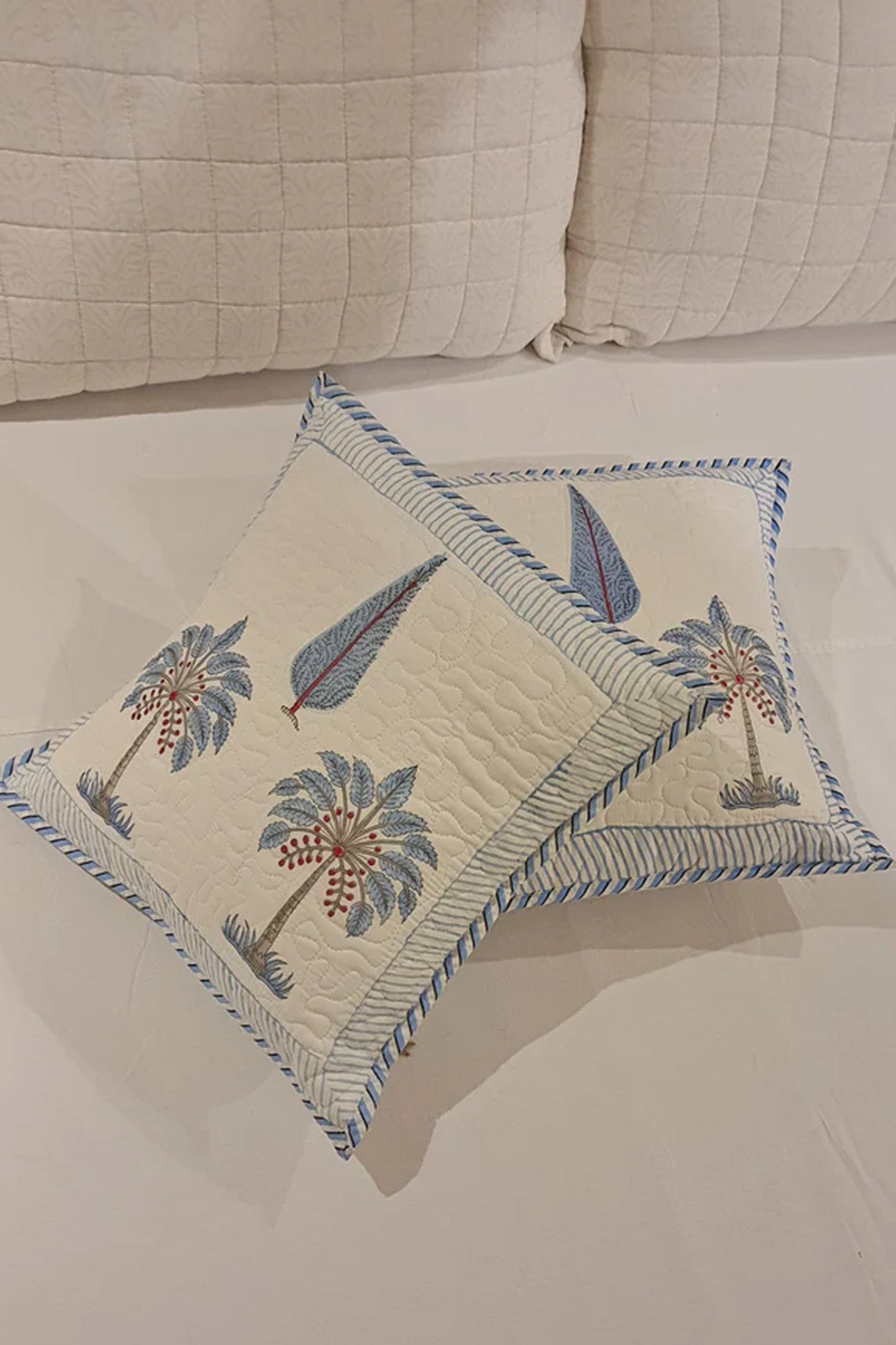Blue Palm Cushion Cover Set of 2