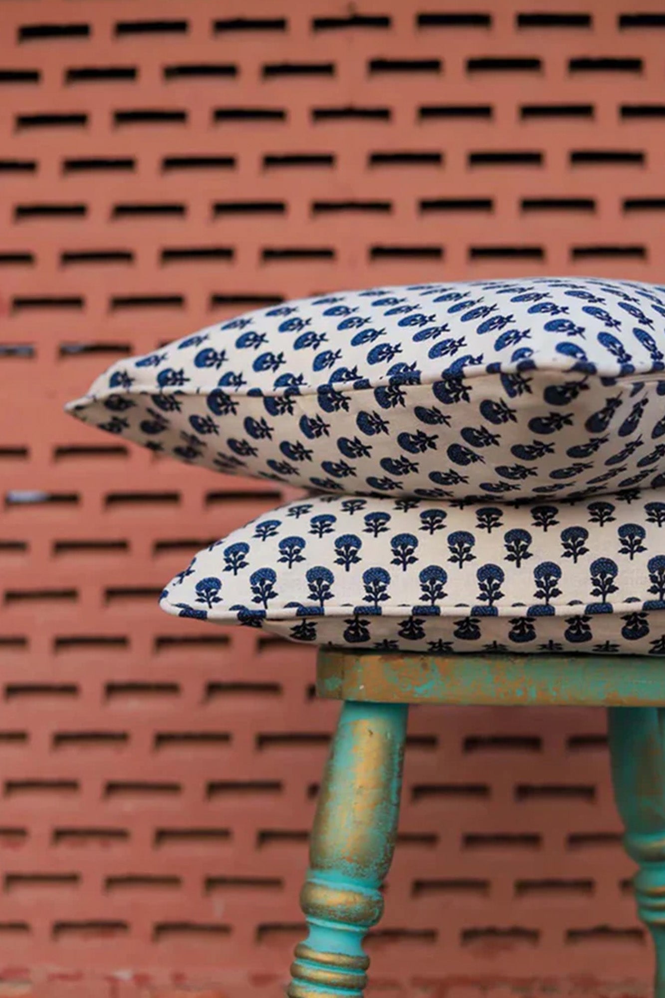 Cushion Cover Block Buti Blue