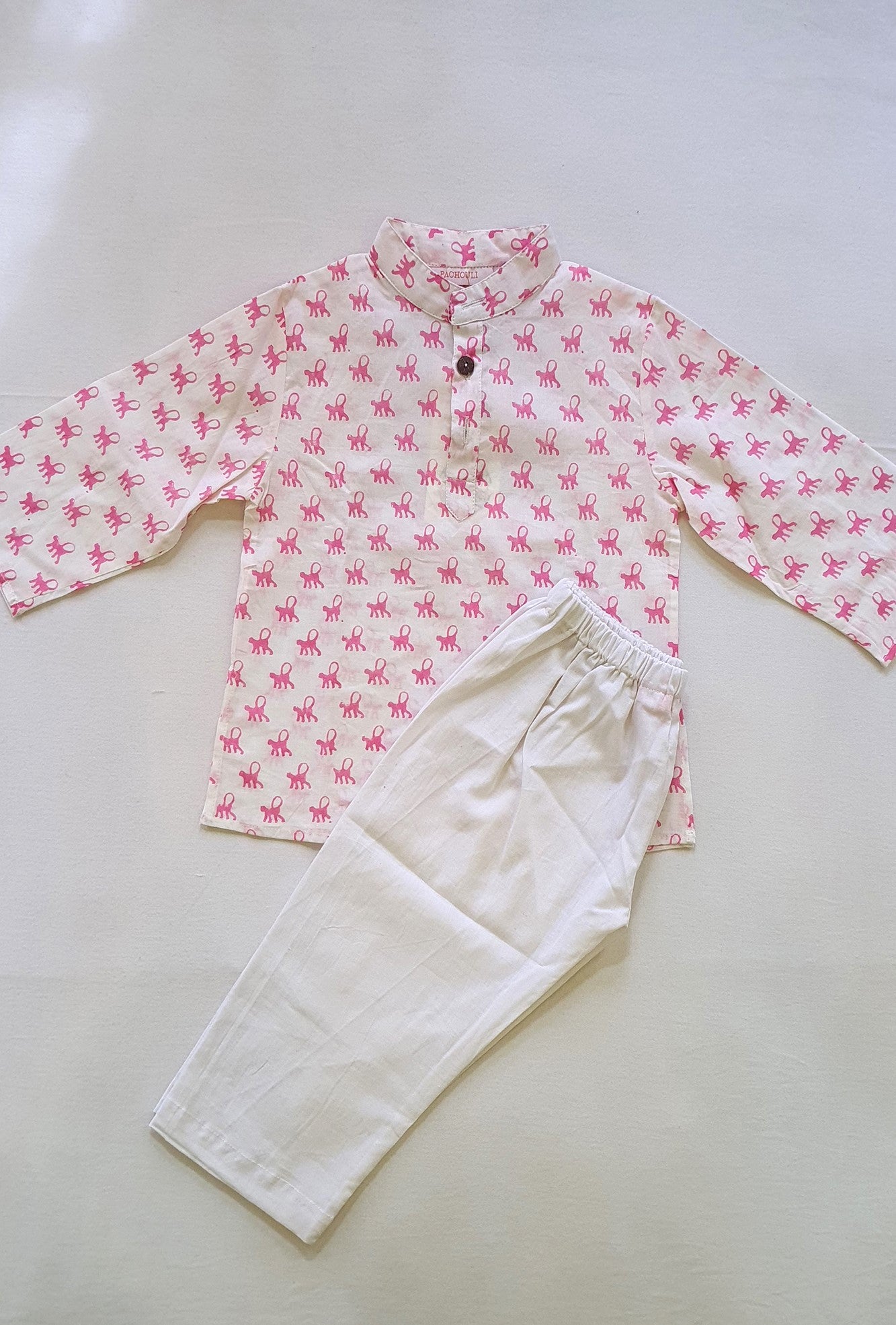 Kurta Pajama Set Infant Monkey Pink