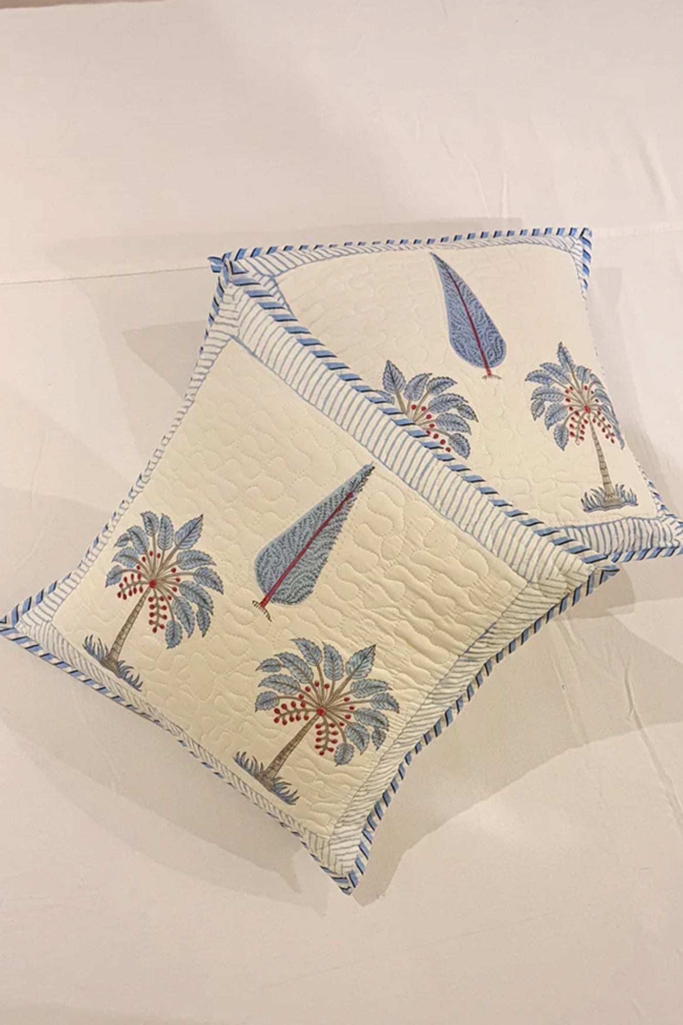 Blue Palm Cushion Cover Set of 2