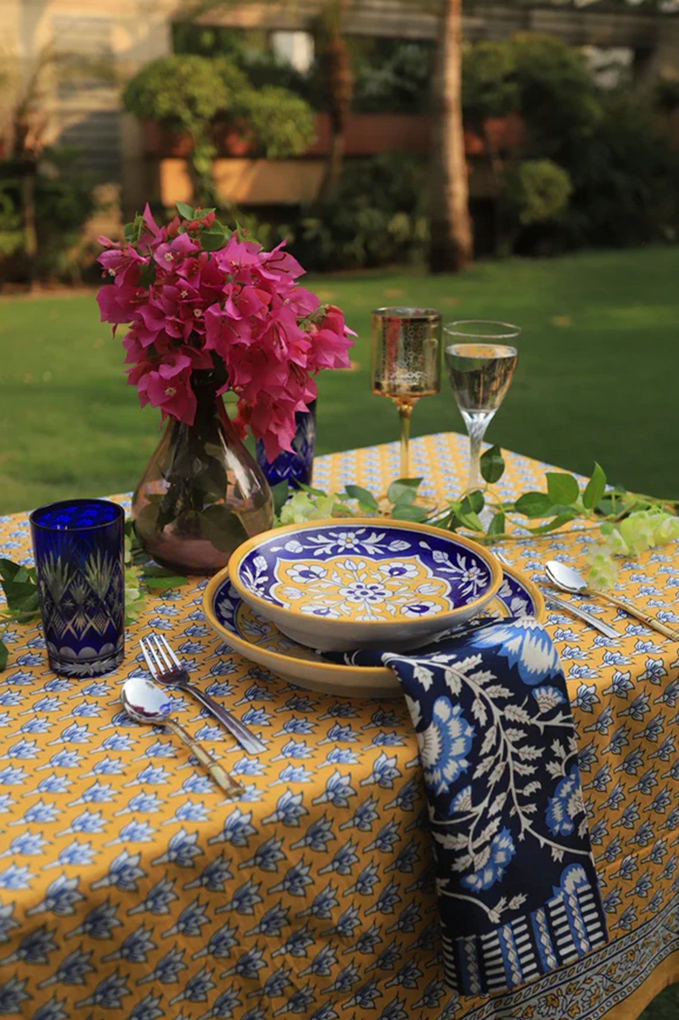 Plate Yellow Blue Ceramic