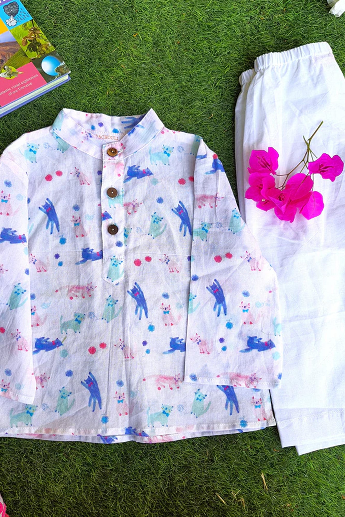 Kurta Pajama Set Cats Blue