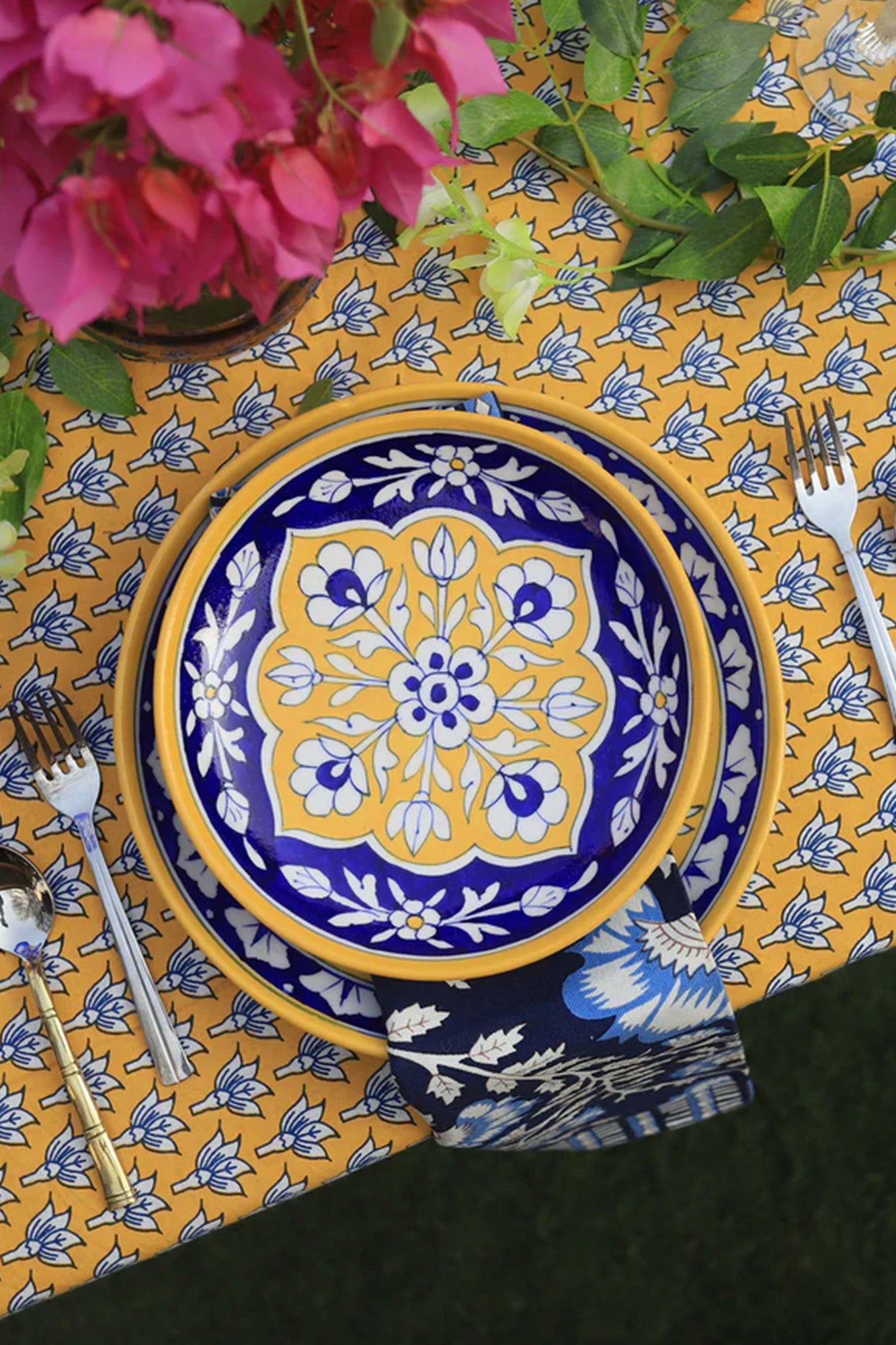 Plate Yellow Blue Ceramic