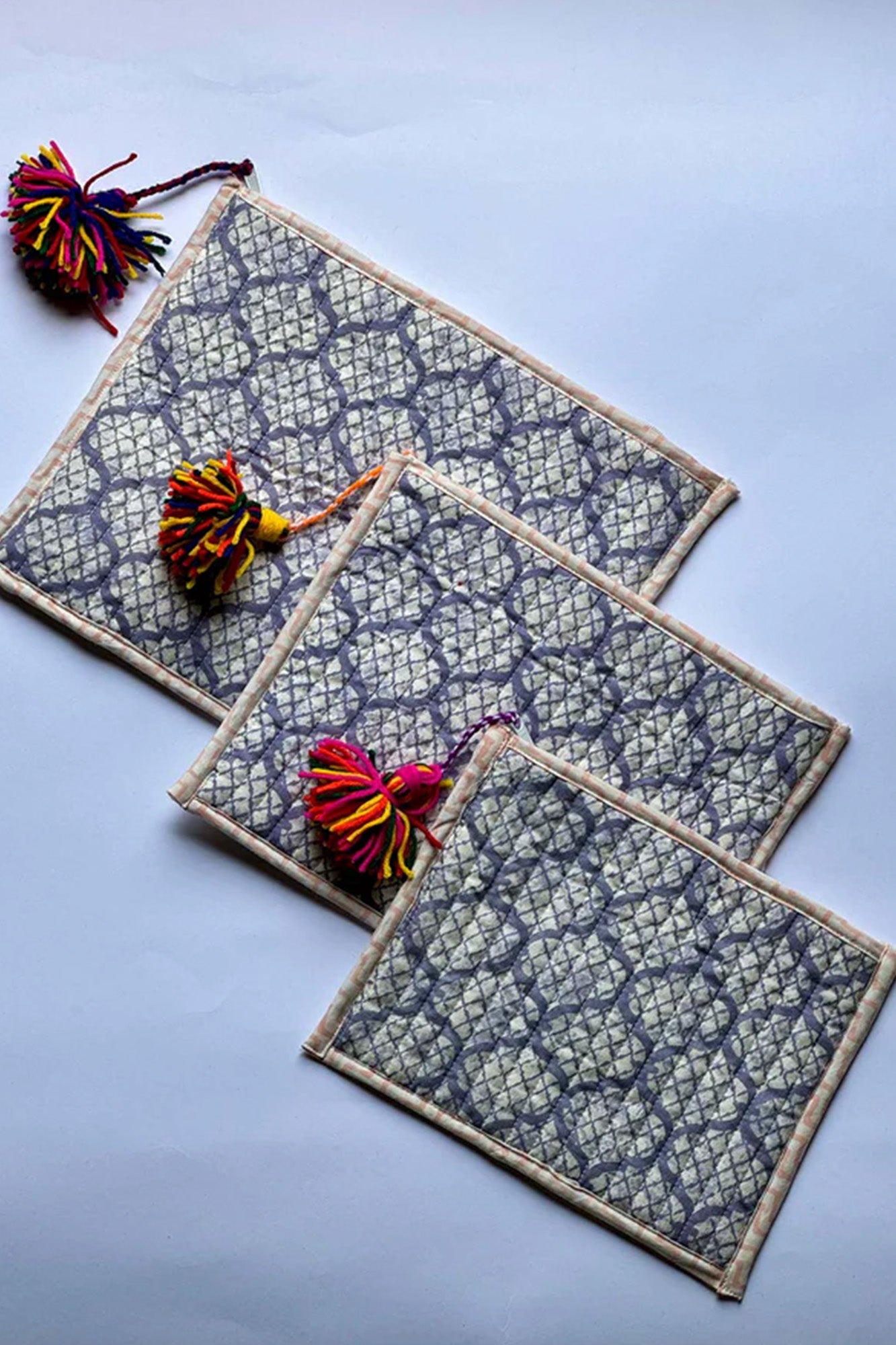 Gray Moroccan Pouch Set of 3 - Flat Quilted