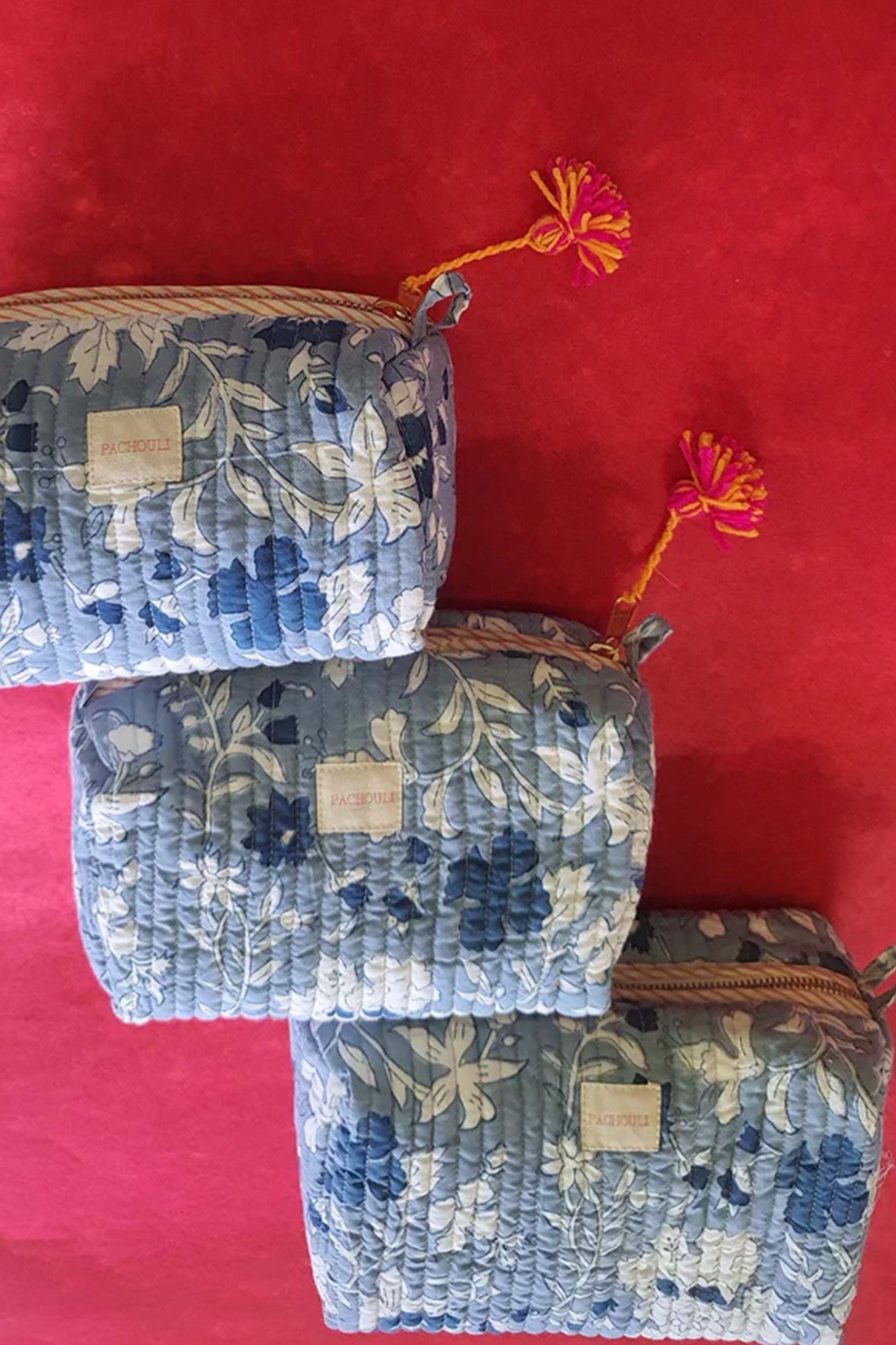 Travel Pouch Set of 3 Grey Floral