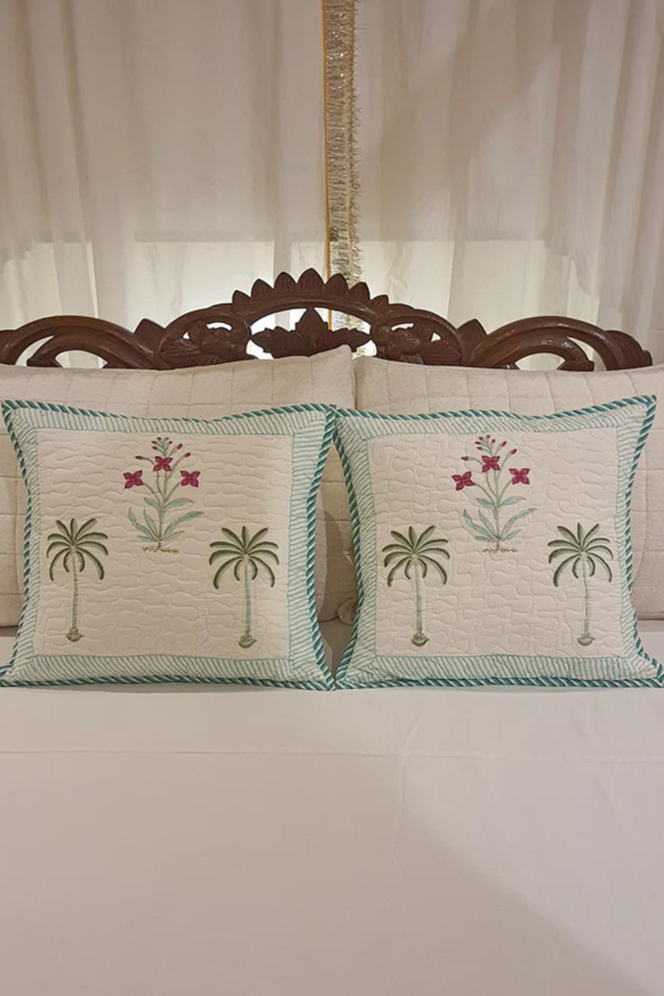 Green Palm Cushion Cover Set of 2