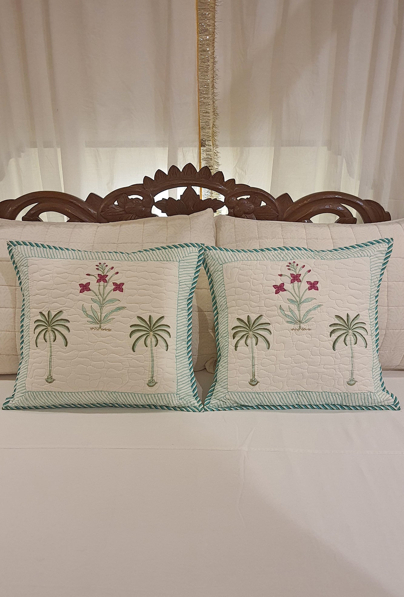 Green Palm Cushion Cover Set of 2