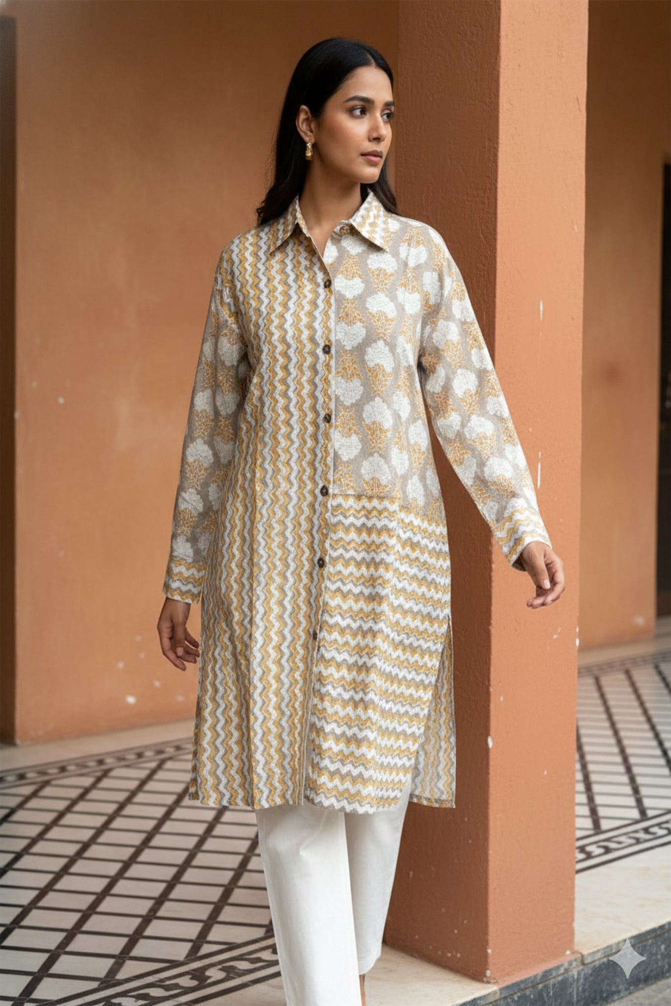 Zigzag Bloom Long Shirt