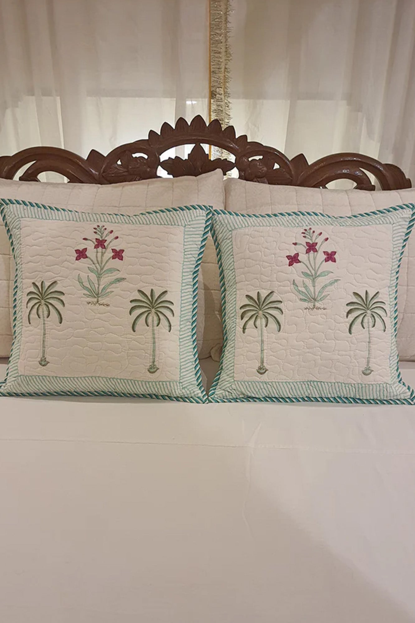 Green Palm Cushion Cover Set of 2