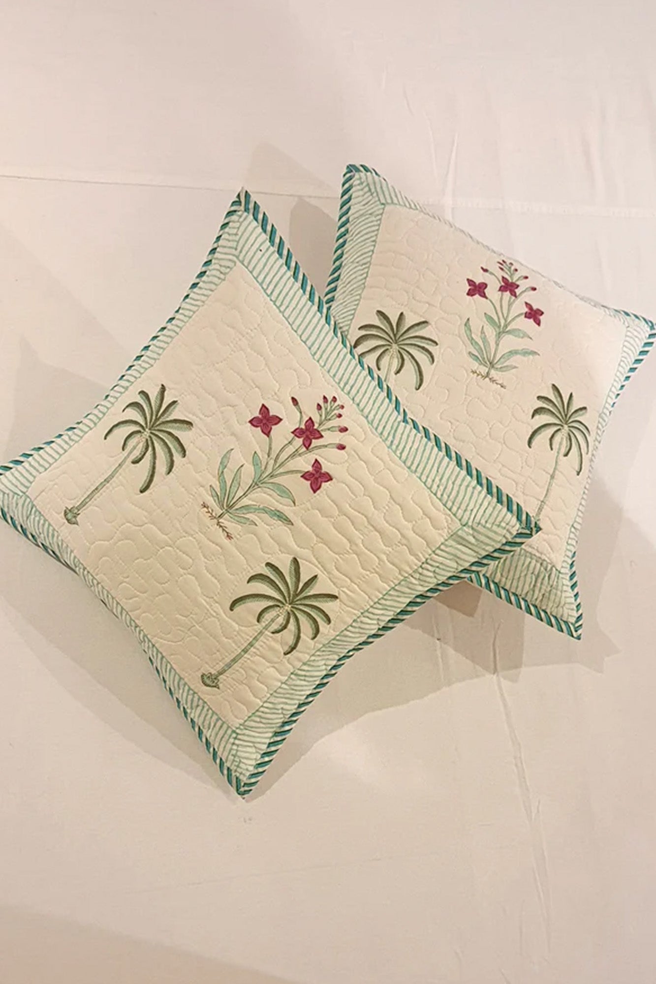 Green Palm Cushion Cover Set of 2