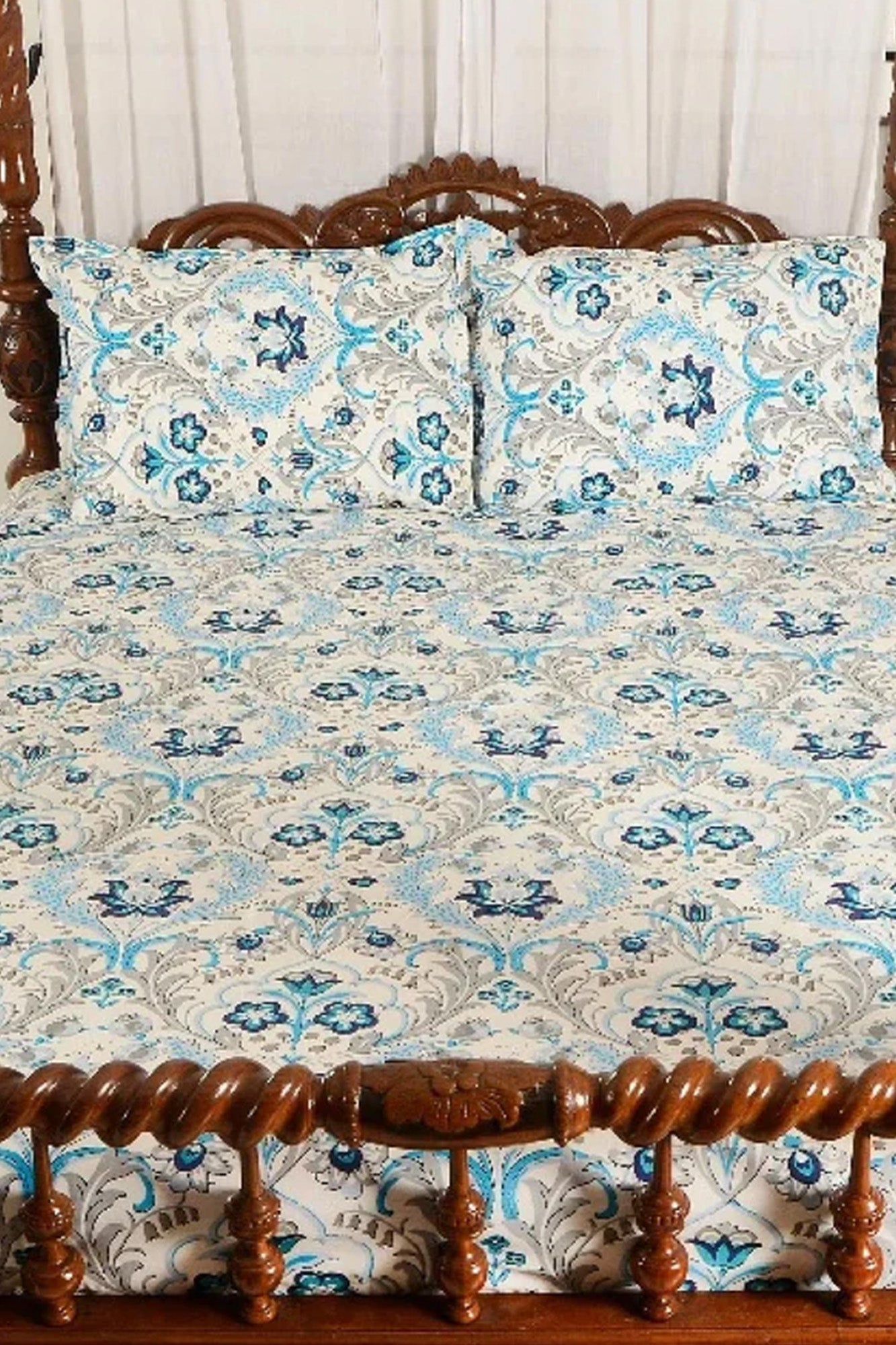 Aqua Blue Jaal - Bed Sheet
