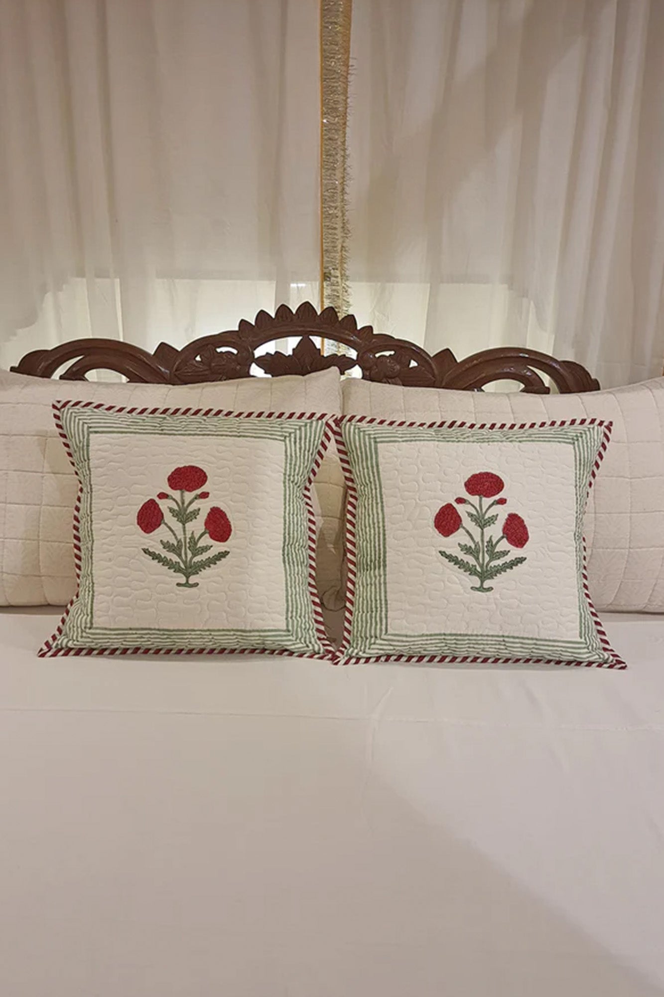 Red Marigold Cushion Cover Set of 2