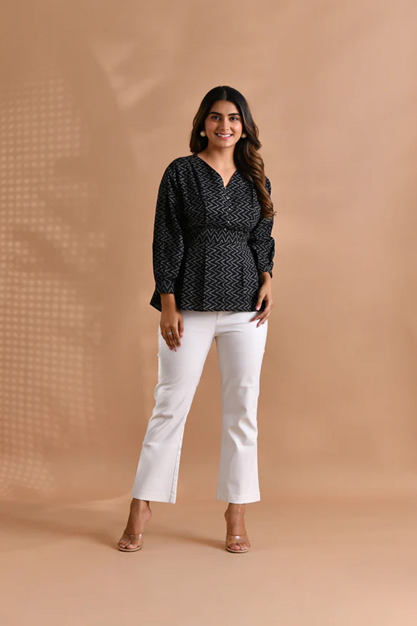 Shirt Women Peplum Chevron Black