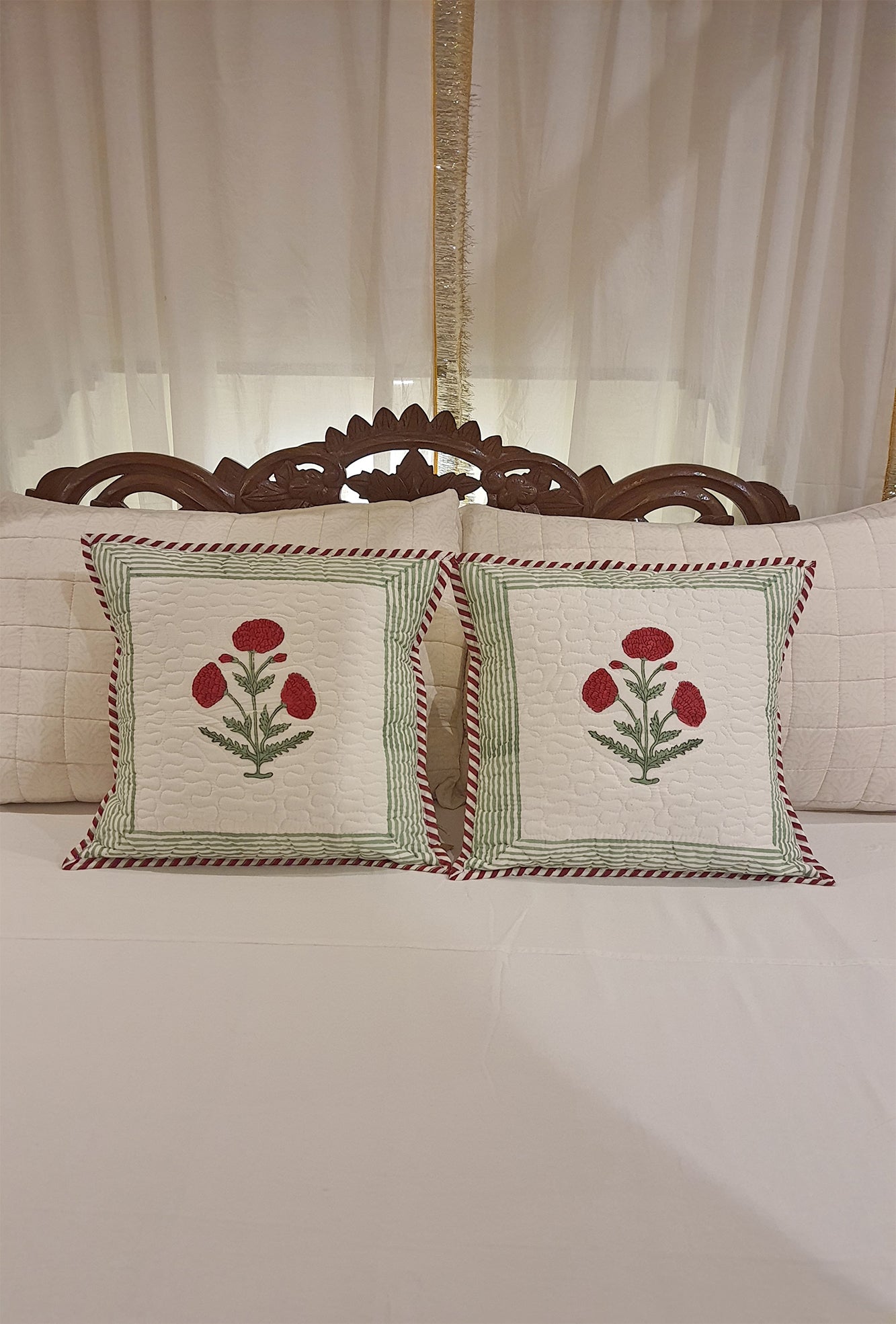 Red Marigold Cushion Cover Set of 2