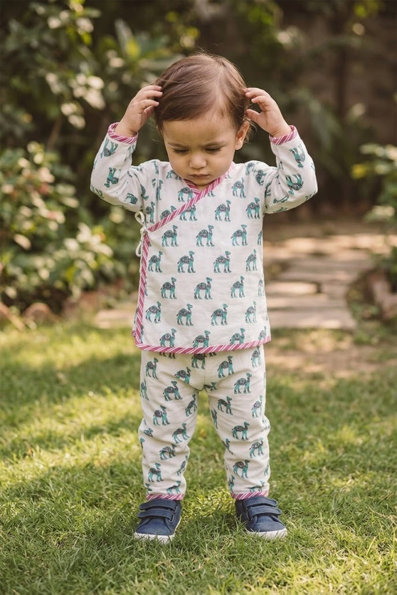 Infants Winter Top With Pajama Green Camel