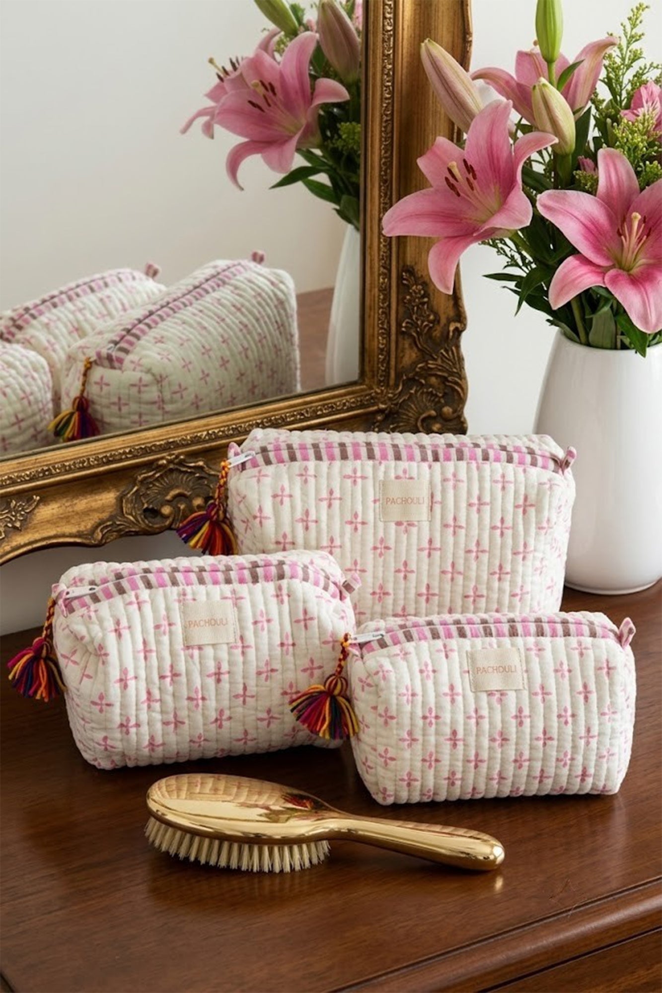Mosaic Tile Pink Pouch Set of 3