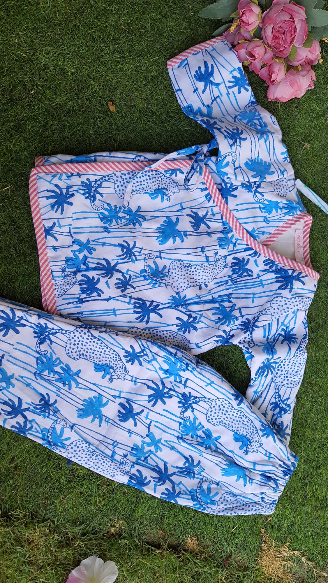 Infants Winter Top With Pajama Palm Tree Blue