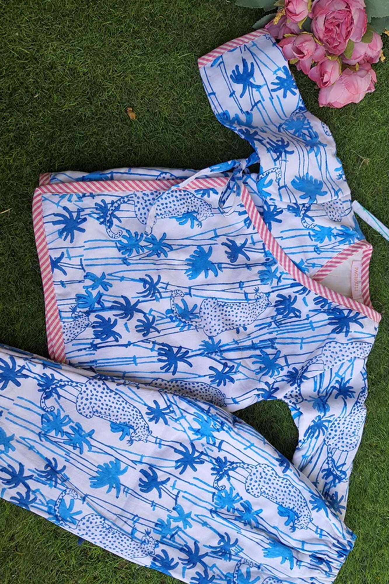 Infants Winter Top With Pajama Palm Tree Blue