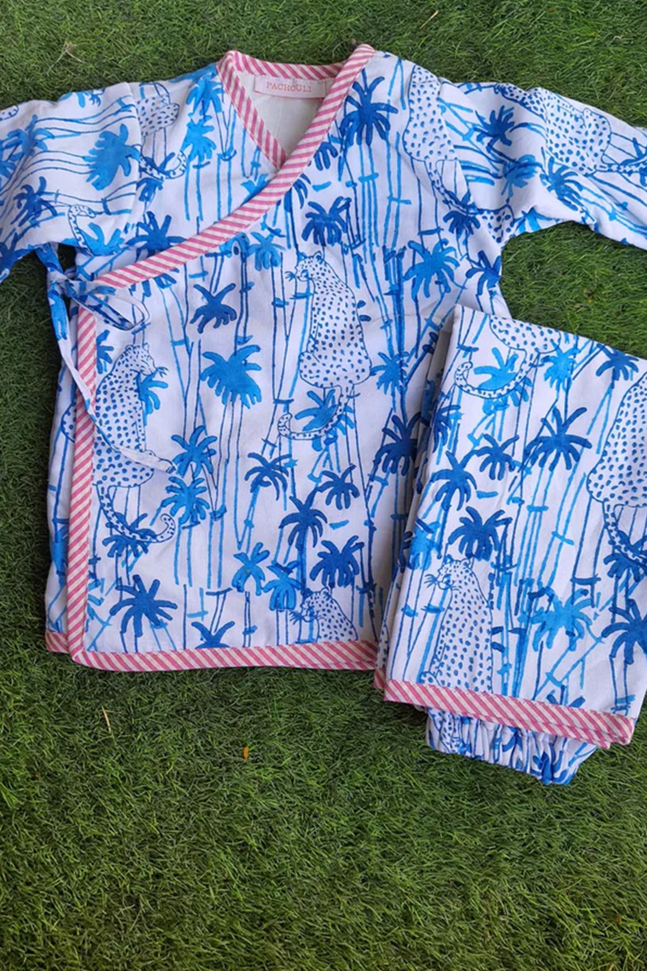 Infants Winter Top With Pajama Palm Tree Blue