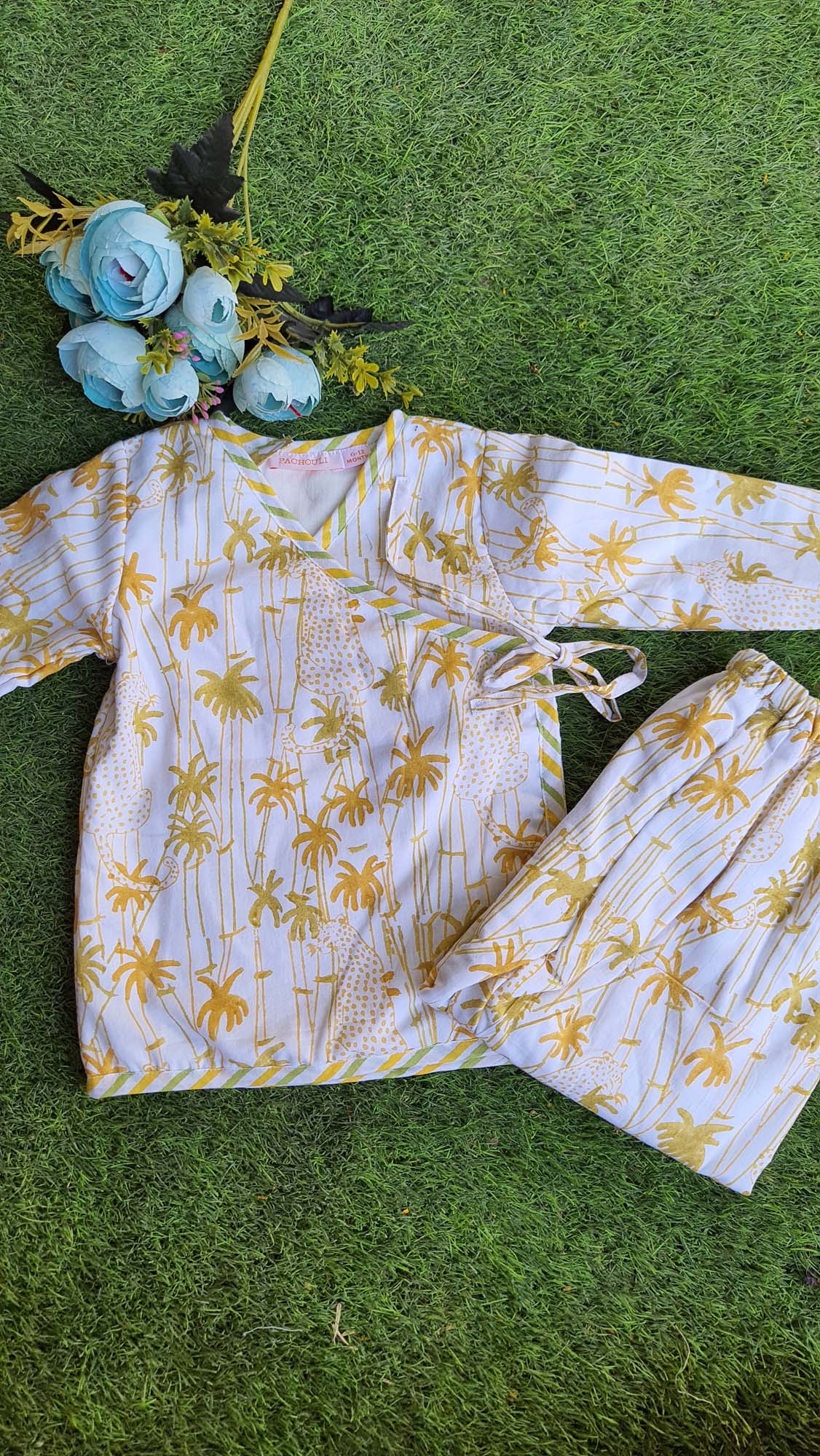 Infants Winter Top With Pajama Palm Tree Yellow