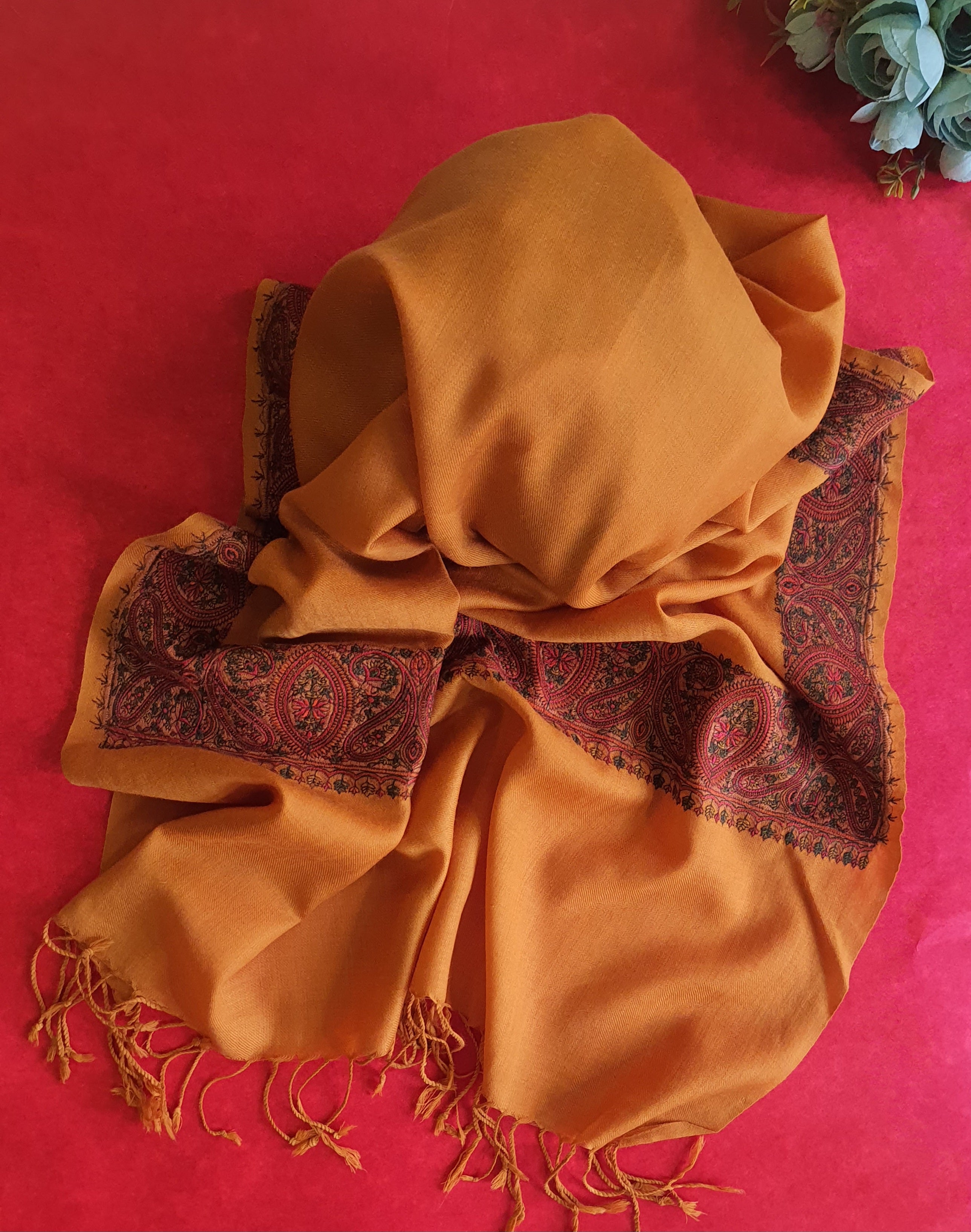 Women Pashmina Embroidered Yellow