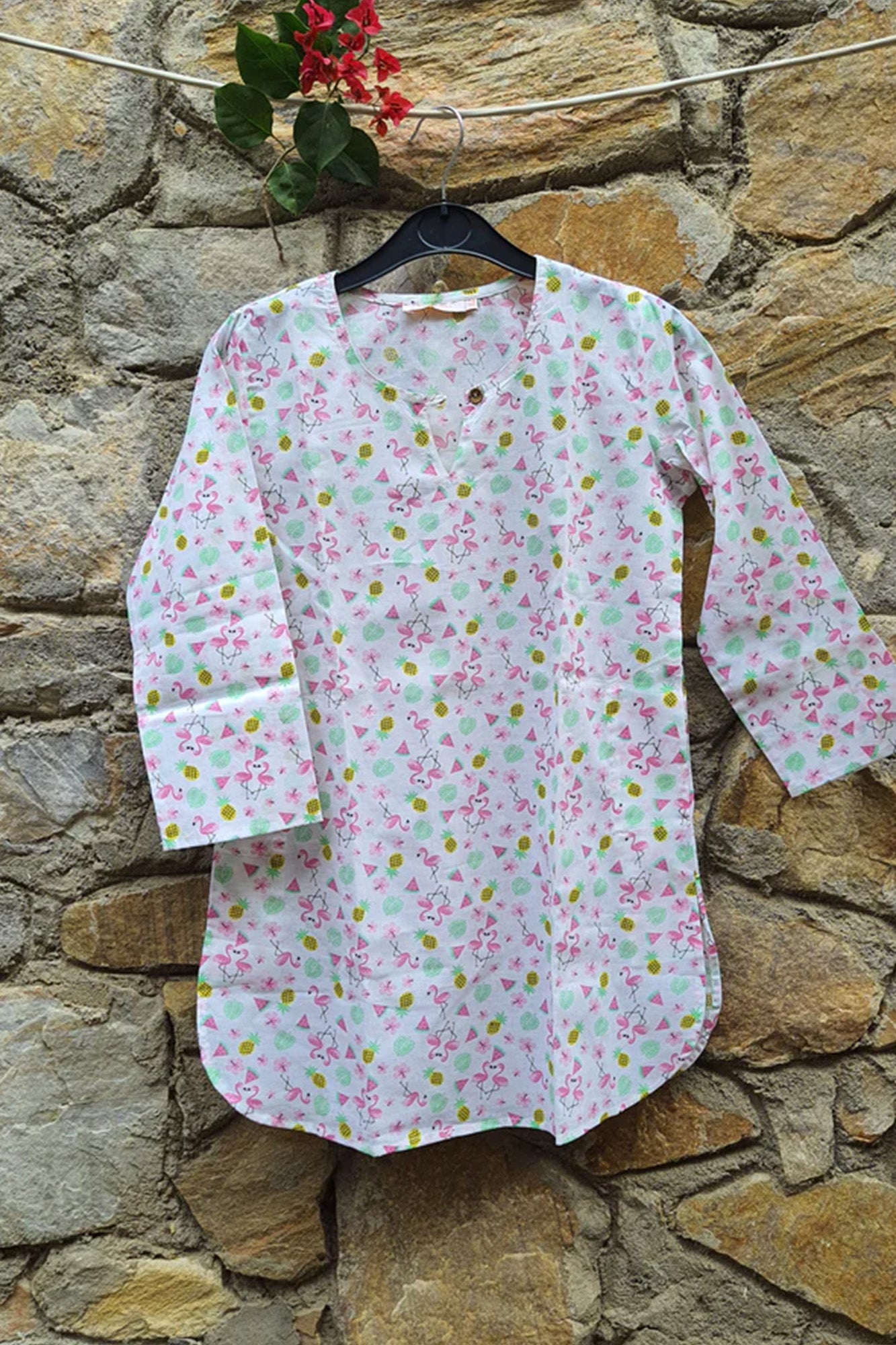 Kurta Girl Flamingo White