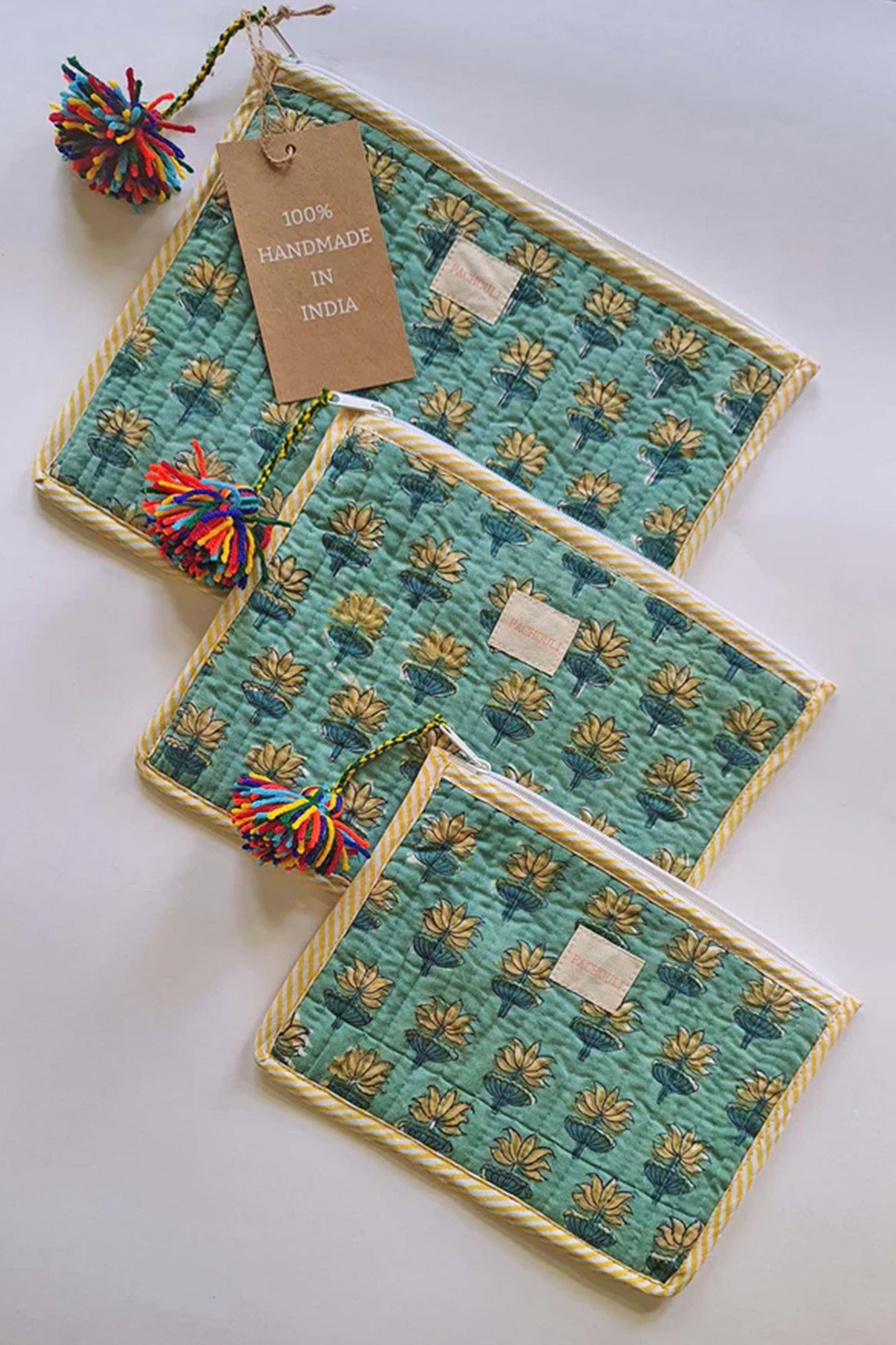 Green Lotus Pouch Set of 3