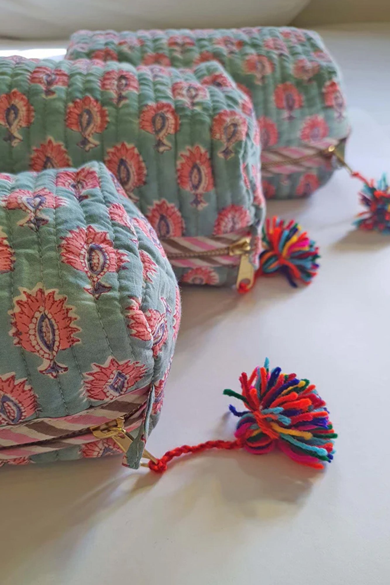 Summer Bloom Garden Quilted Pouch Set of 3