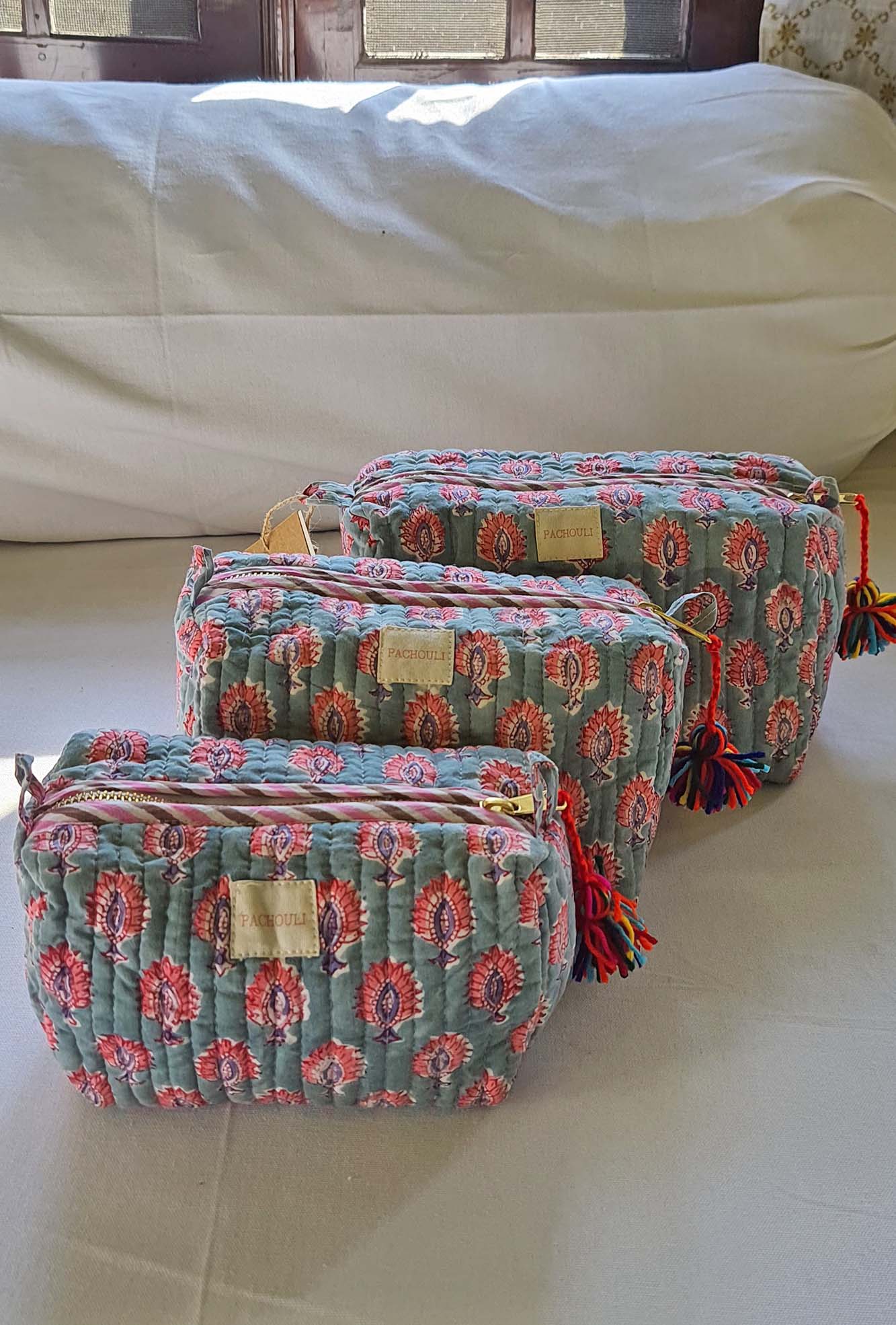 Summer Bloom Garden Quilted Pouch Set of 3