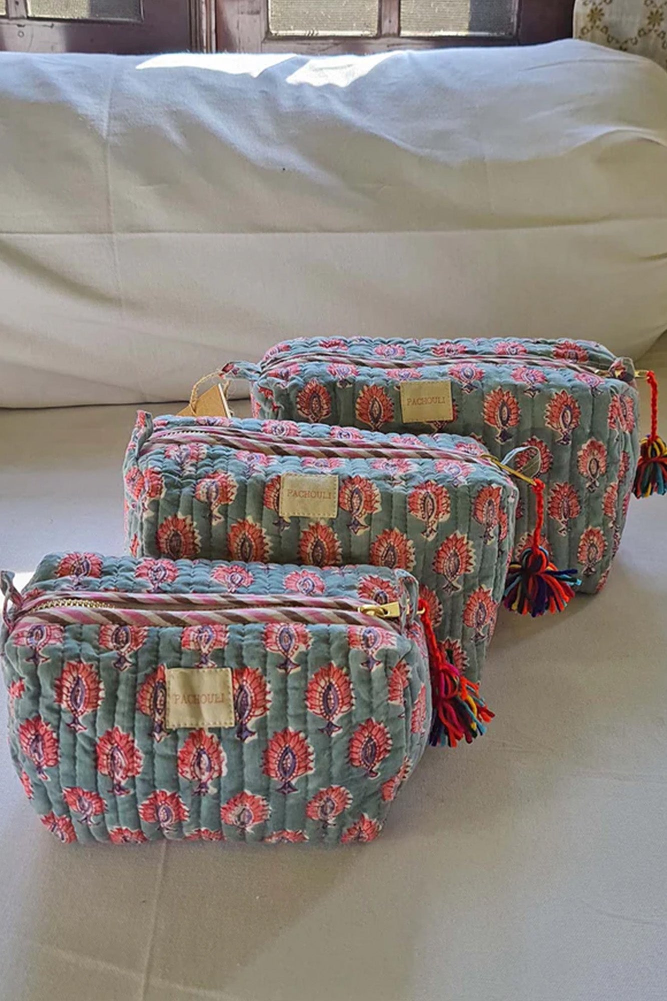 Summer Bloom Garden Quilted Pouch Set of 3