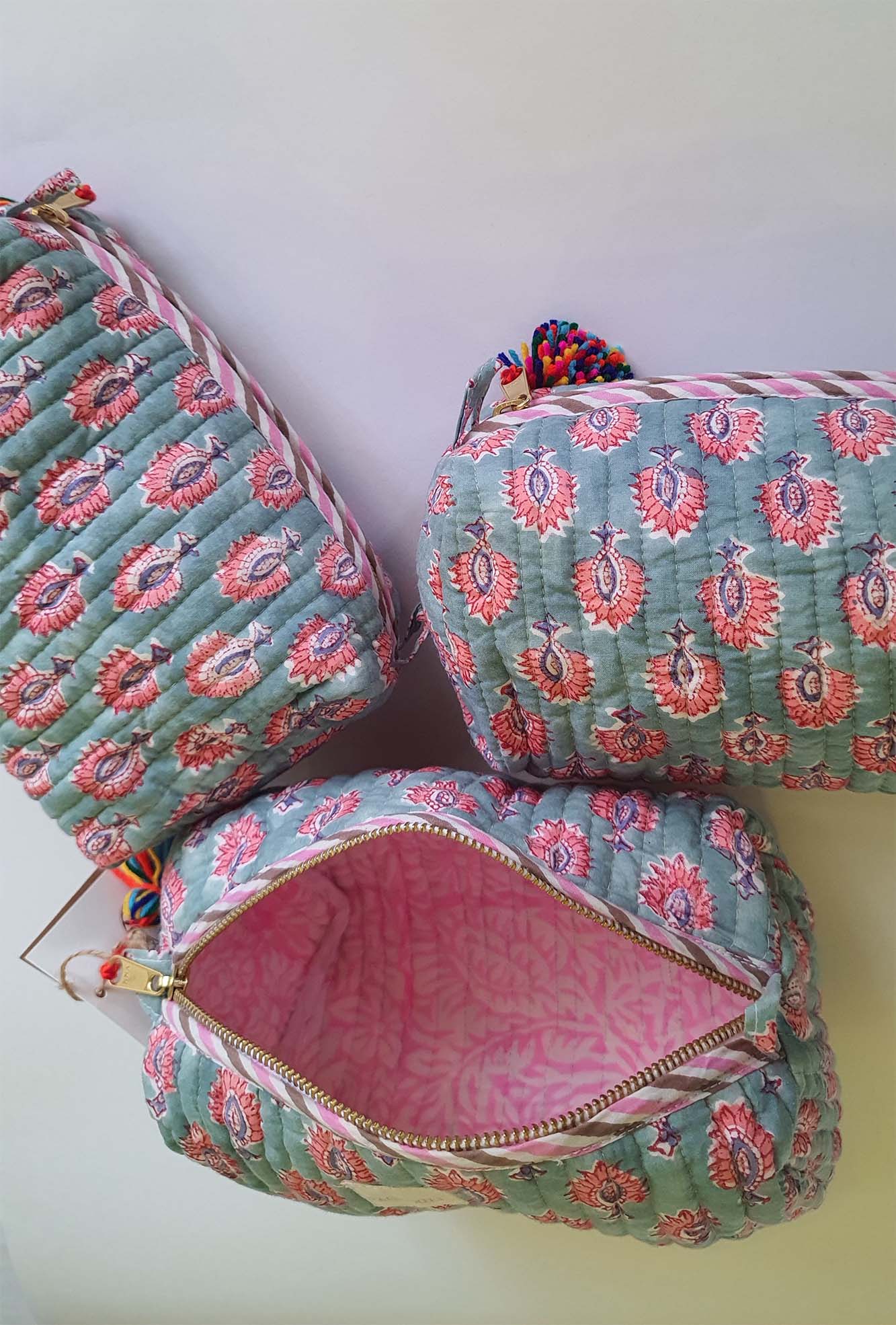 Summer Bloom Garden Quilted Pouch Set of 3