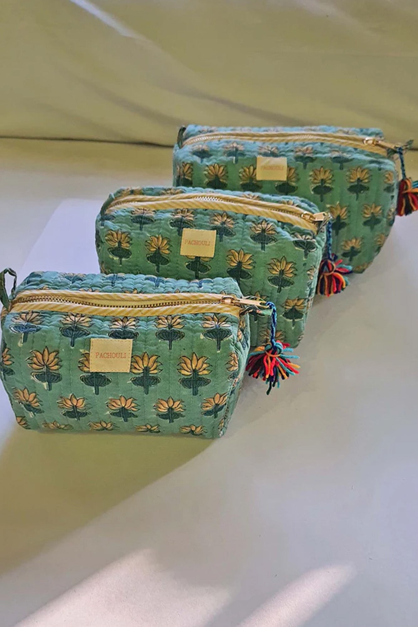 Green Lotus Pouch Set of 3