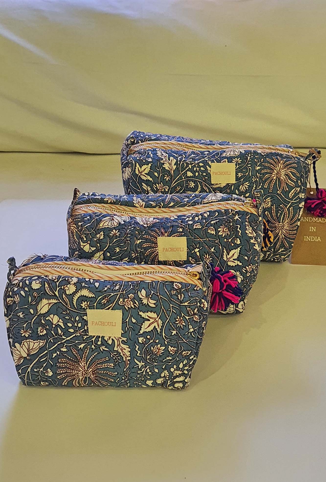 Carnation Blue Quilted Pouch Set of 3